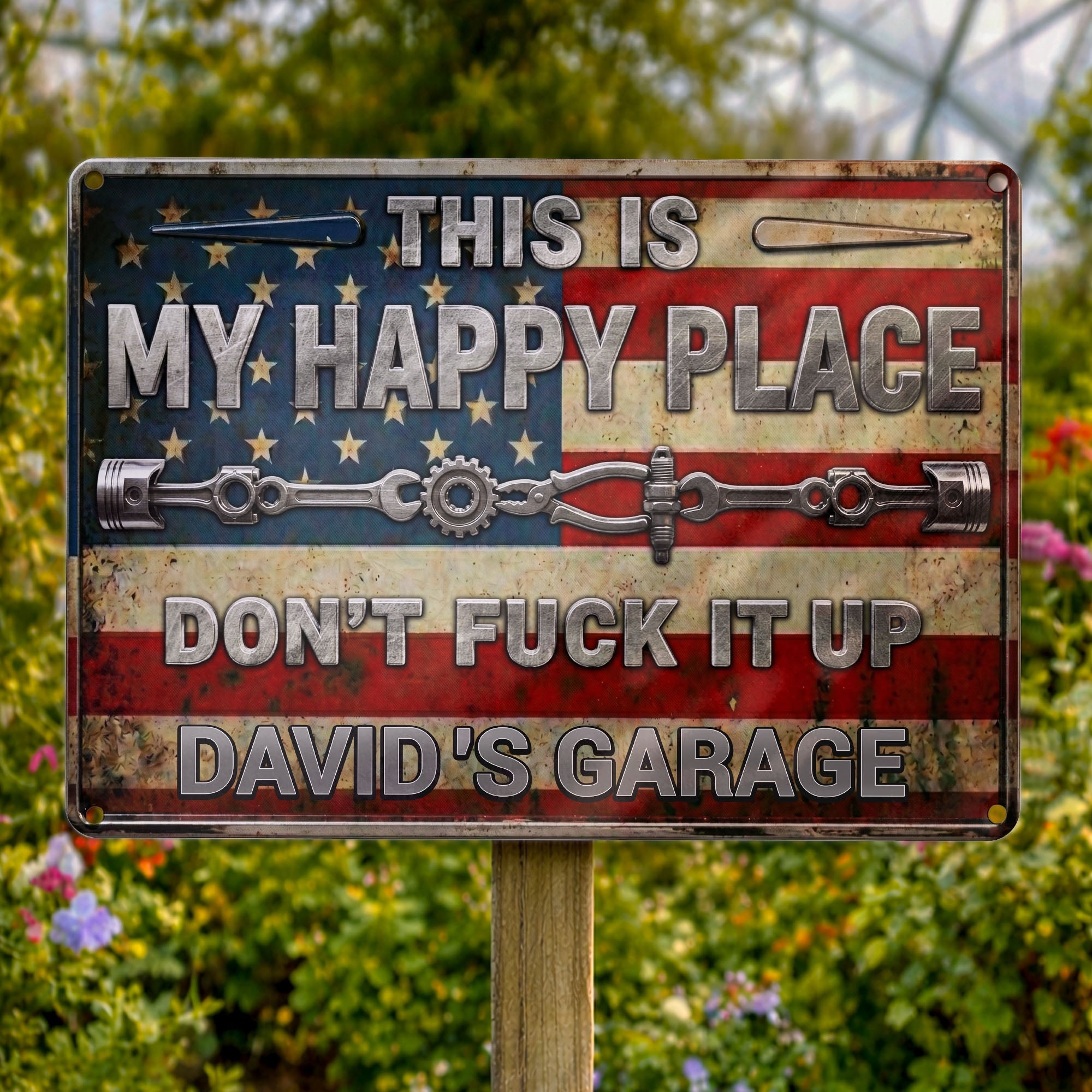 Personalized Metal Sign Custom Name American Flag Gift for Dad Metal Sign GradoCreations