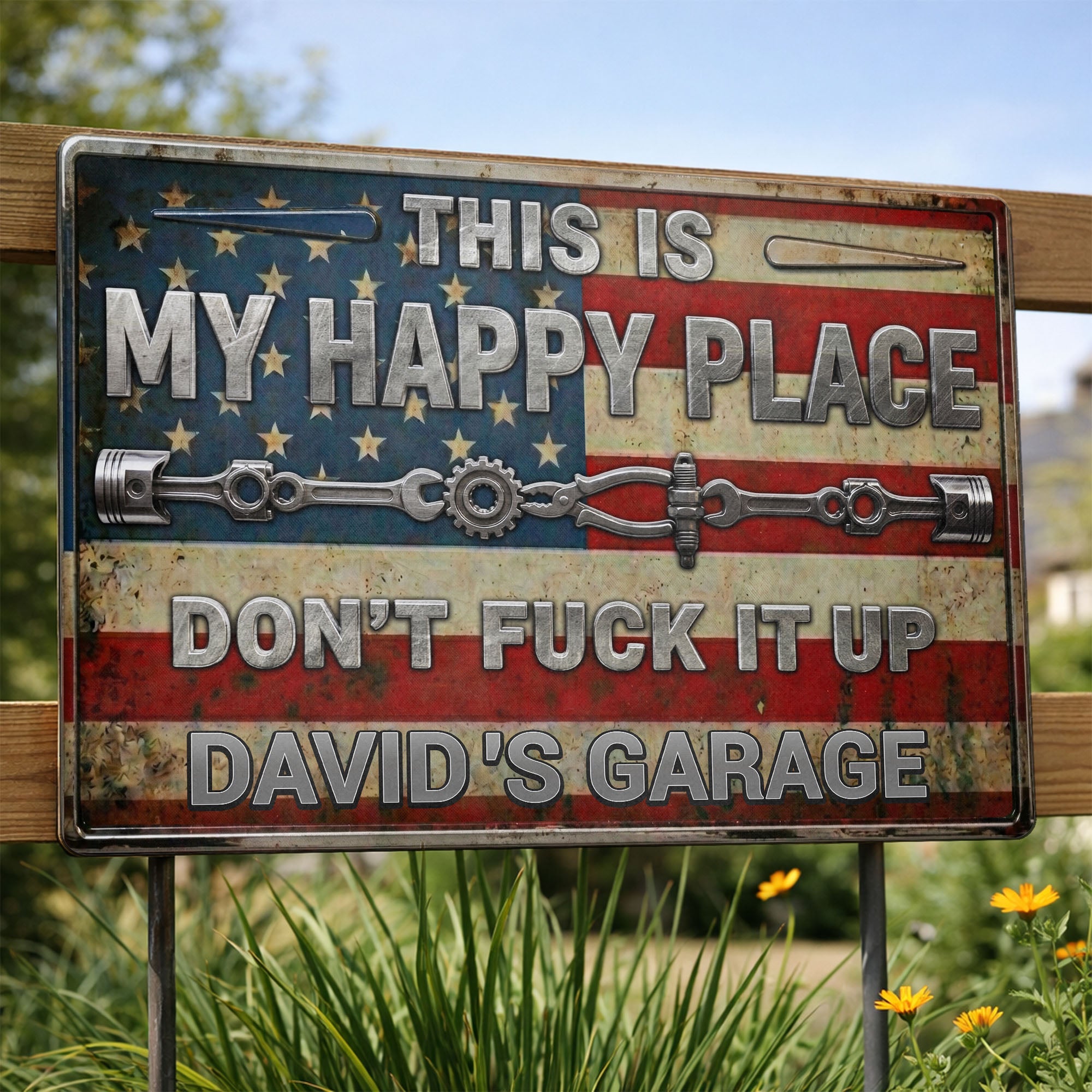 Personalized Metal Sign Custom Name American Flag Gift for Dad Metal Sign GradoCreations