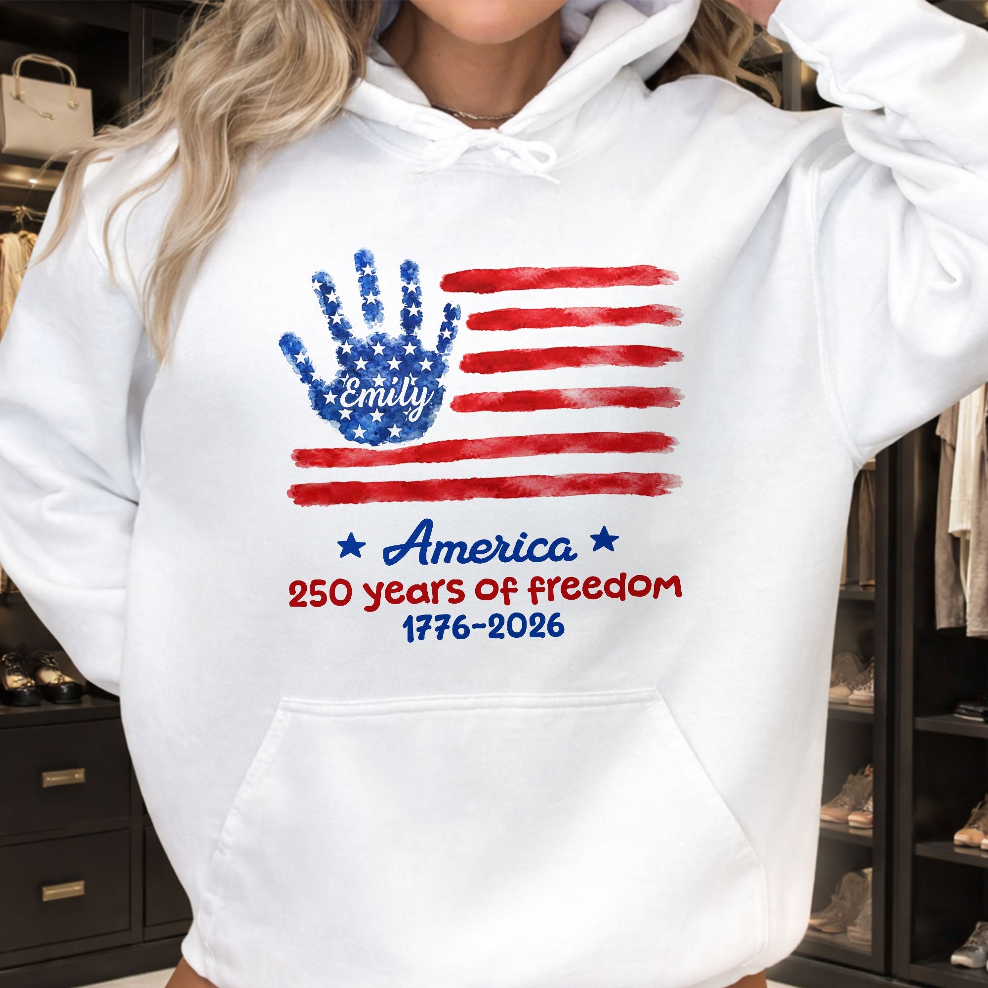 Personalized Handprint American Flag T-shirt Hoodie Gift Shirt GradoCreations
