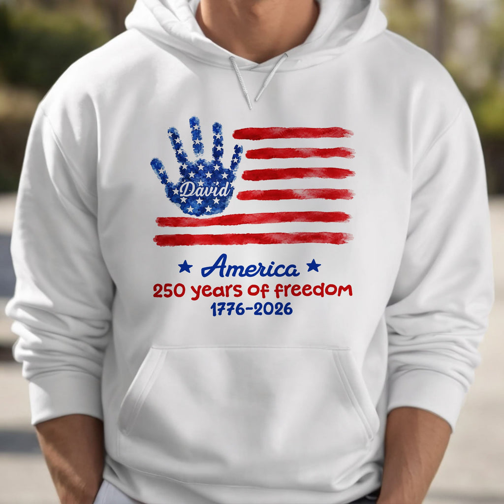 Personalized Handprint American Flag T-shirt Hoodie Gift Shirt GradoCreations