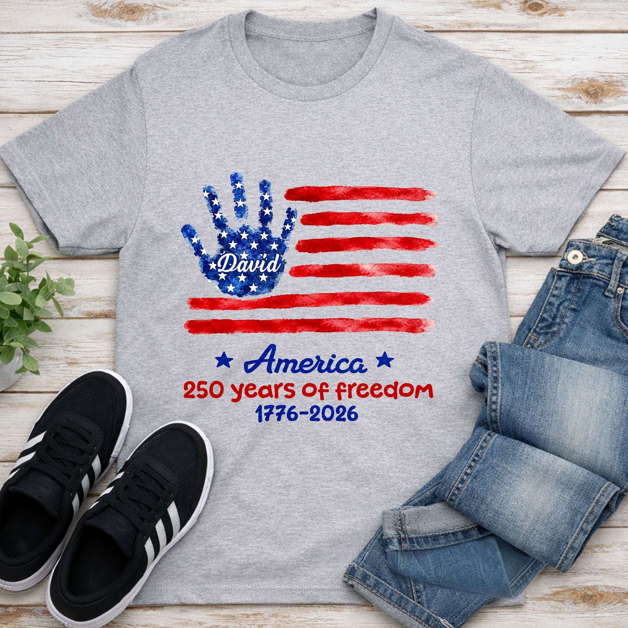 Personalized Handprint American Flag T-shirt Hoodie Gift Shirt GradoCreations
