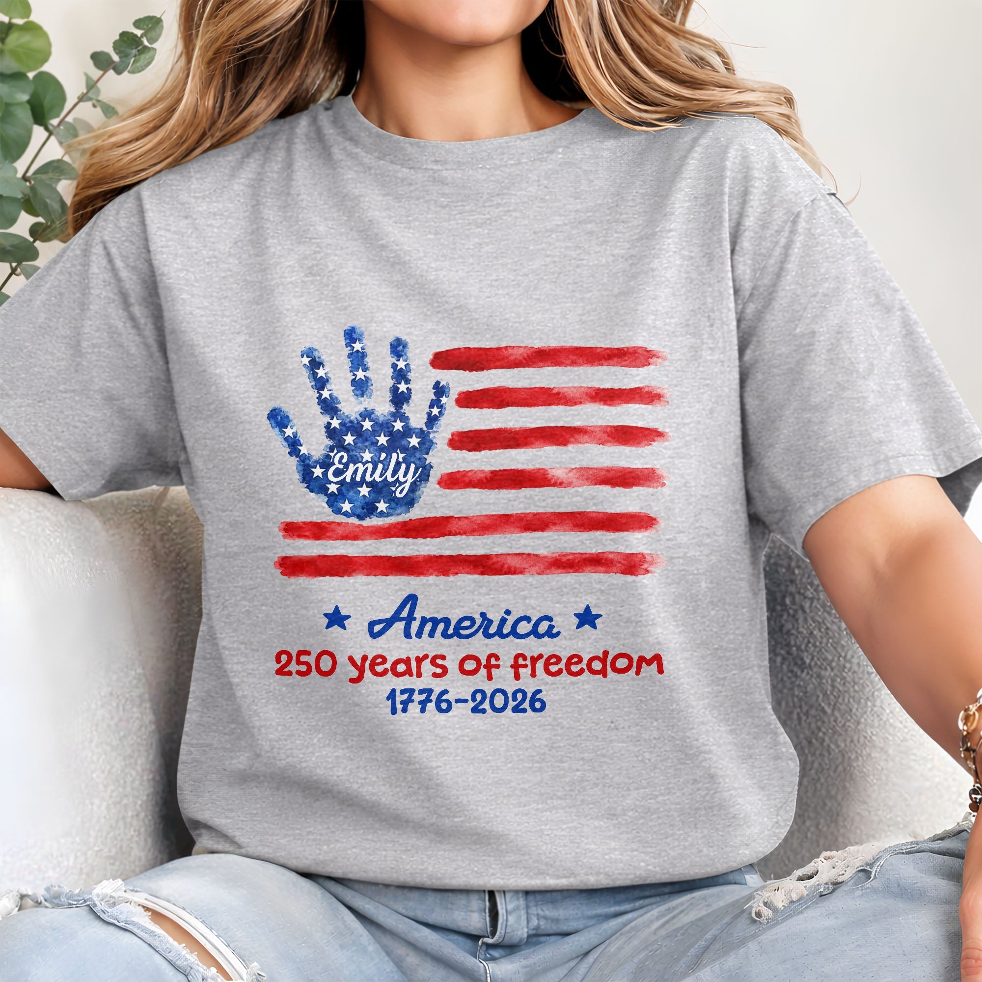 Personalized Handprint American Flag T-shirt Hoodie Gift Shirt GradoCreations