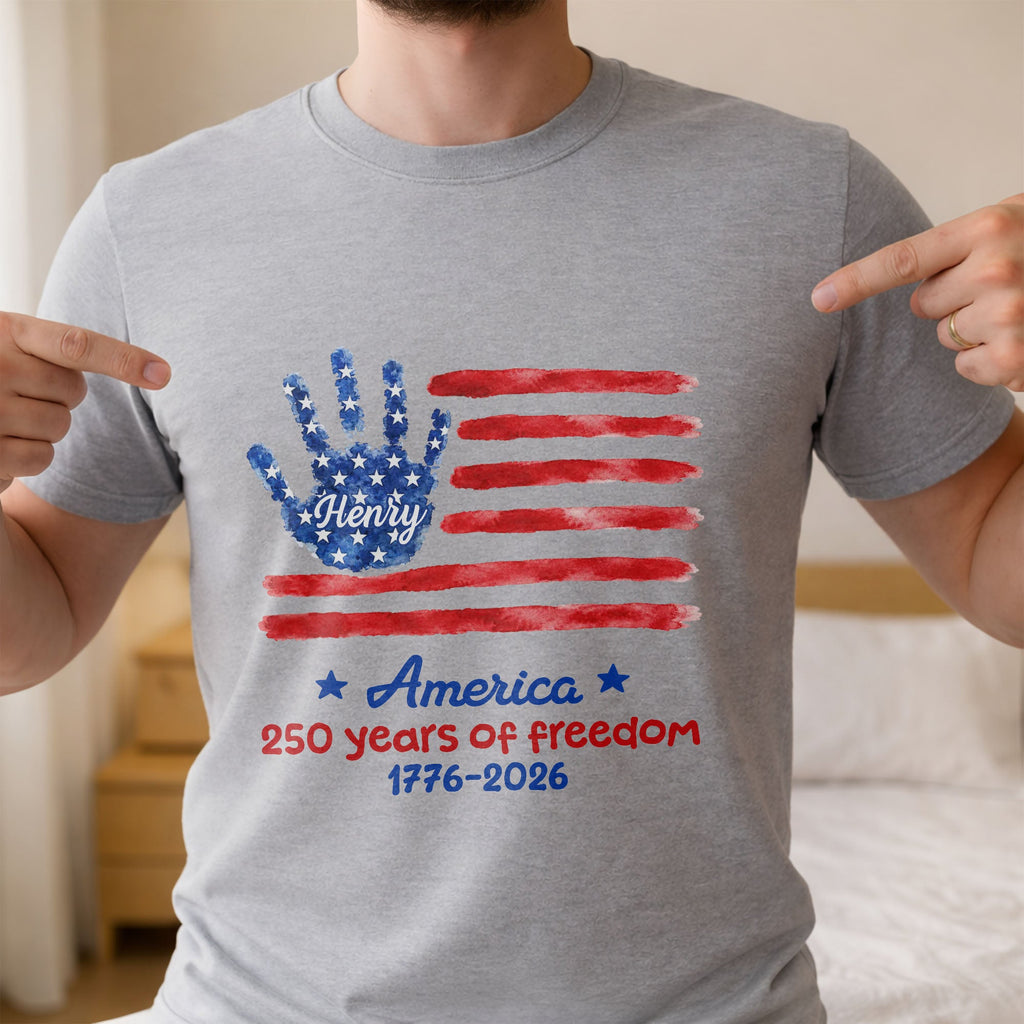 Personalized Handprint American Flag T-shirt Hoodie Gift Shirt GradoCreations