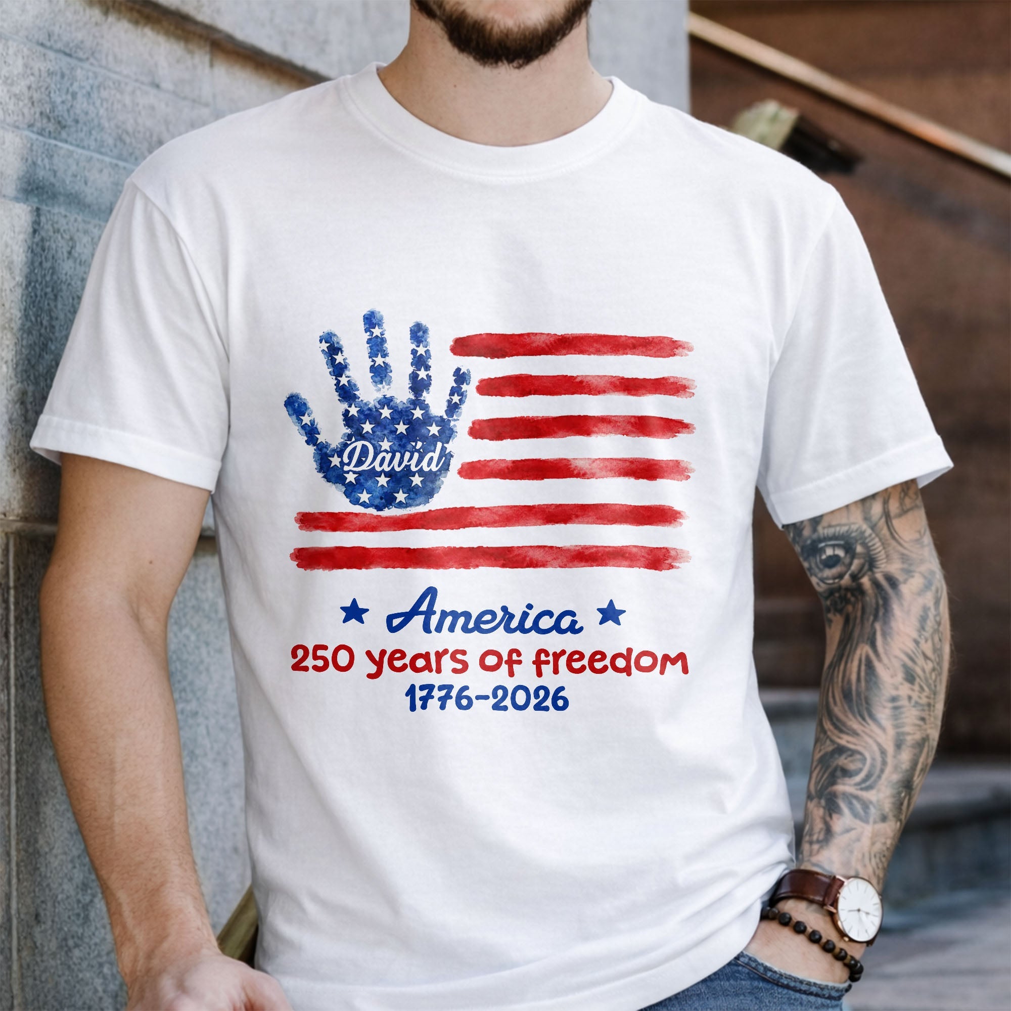 Personalized Handprint American Flag T-shirt Hoodie Gift Shirt GradoCreations