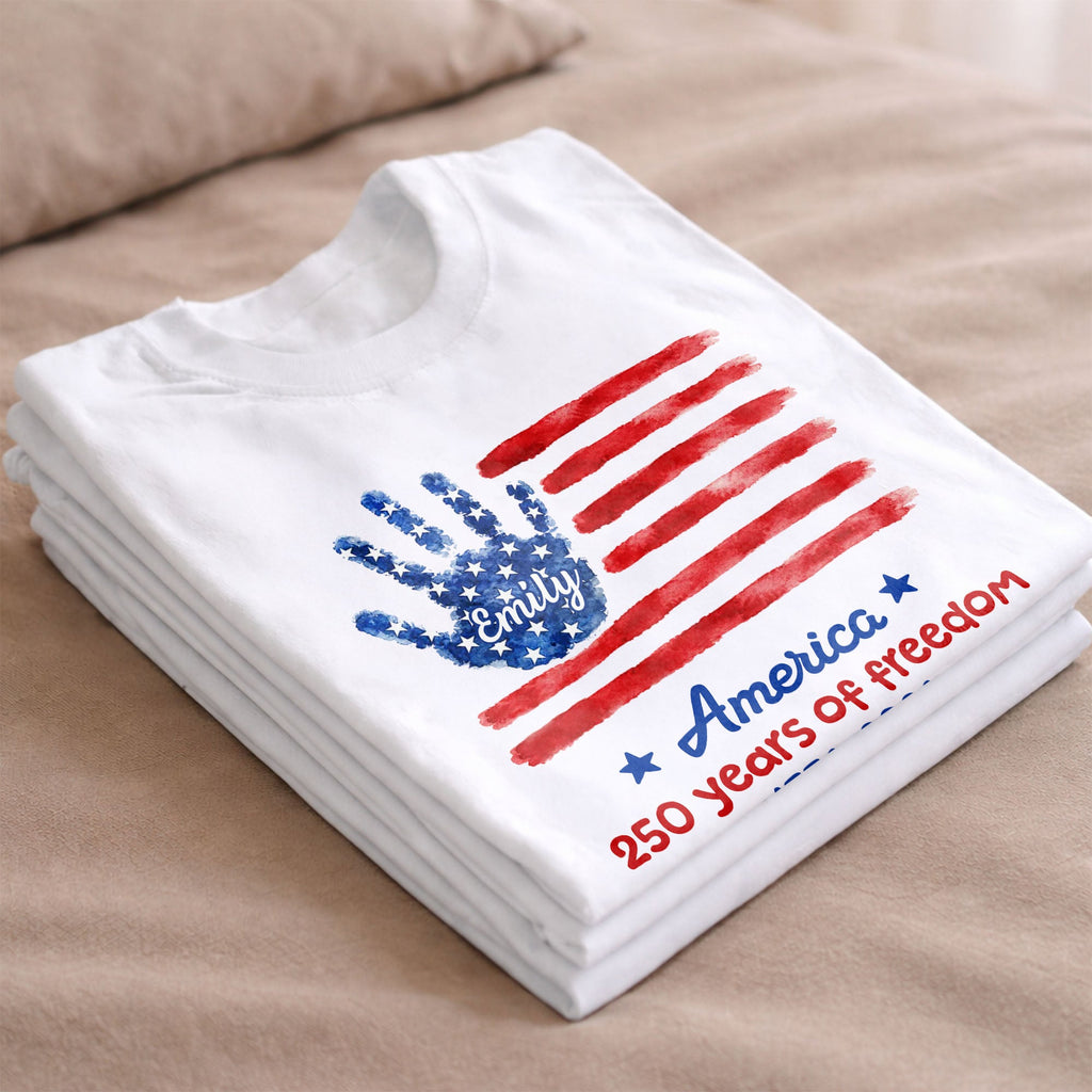 Personalized Handprint American Flag T-shirt Hoodie Gift Shirt GradoCreations