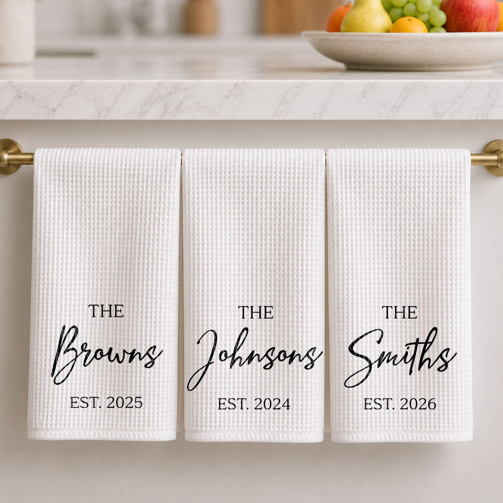 Personalized Kitchen Towel Custom Family Name Est. Year Gift Kitchen Towel GradoCreations