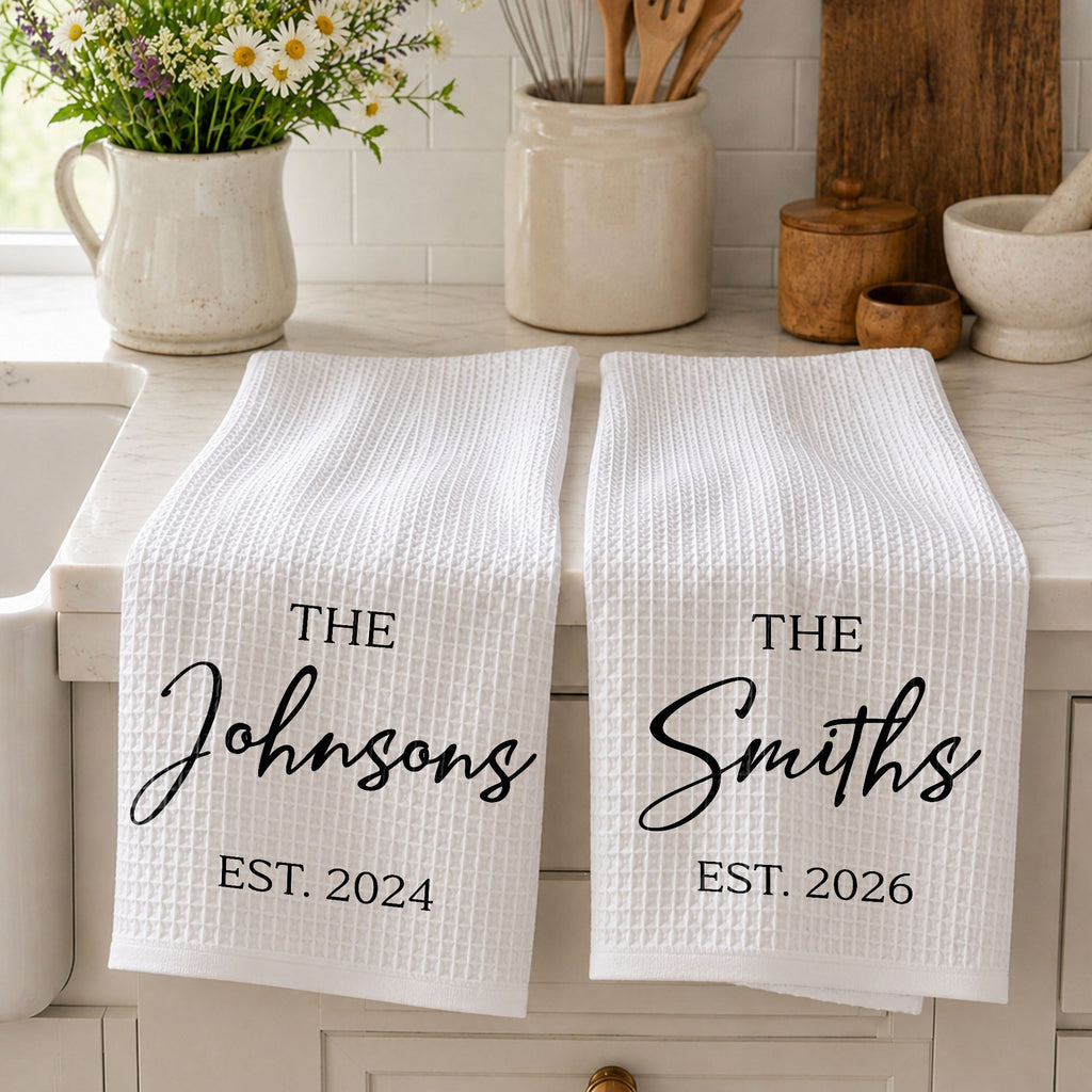 Personalized Kitchen Towel Custom Family Name Est. Year Gift Kitchen Towel GradoCreations