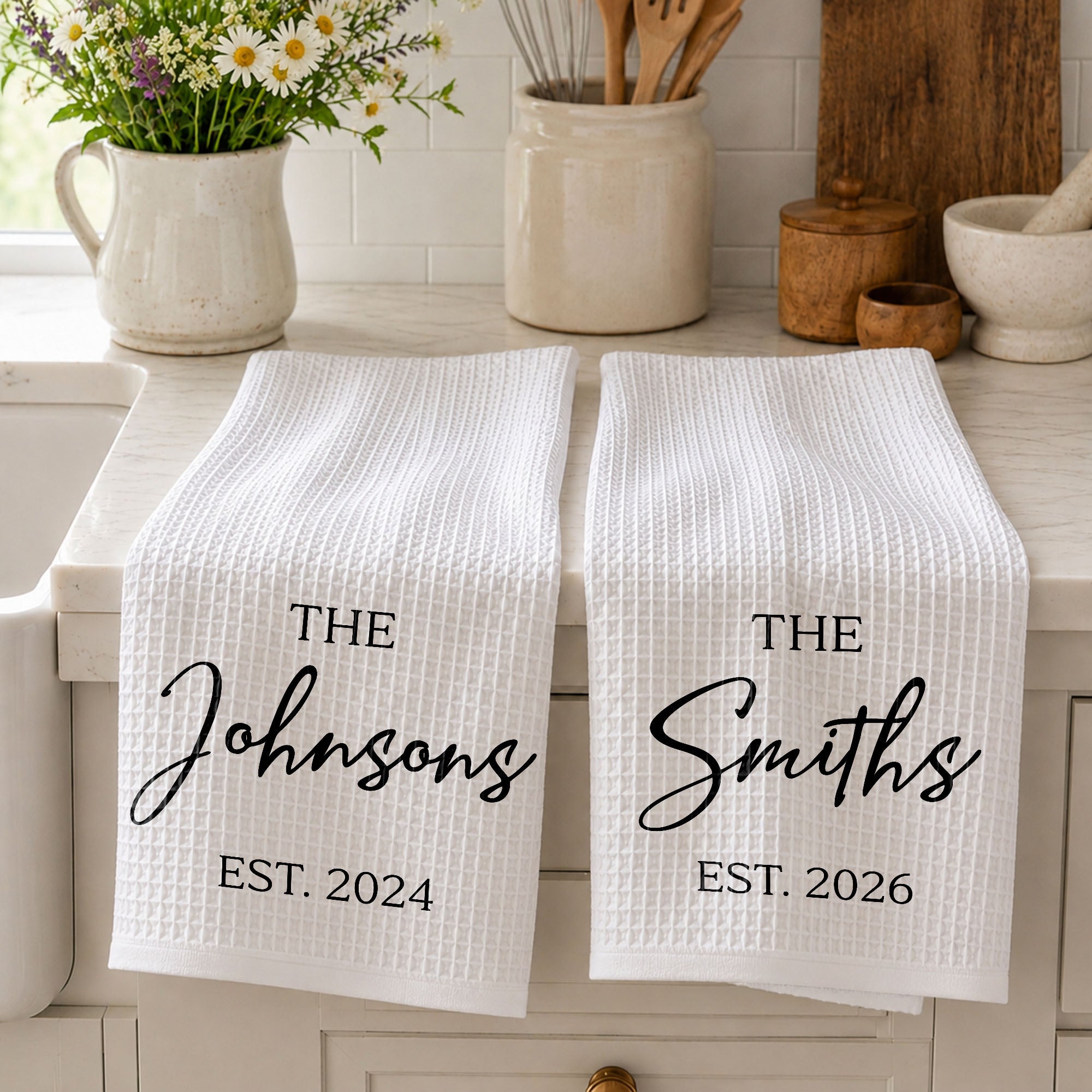 Personalized Kitchen Towel Custom Family Name Est. Year Gift Kitchen Towel GradoCreations