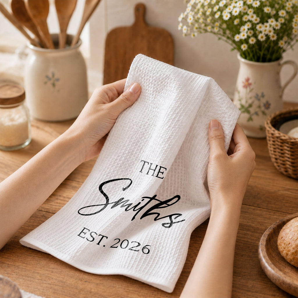 Personalized Kitchen Towel Custom Family Name Est. Year Gift Kitchen Towel GradoCreations