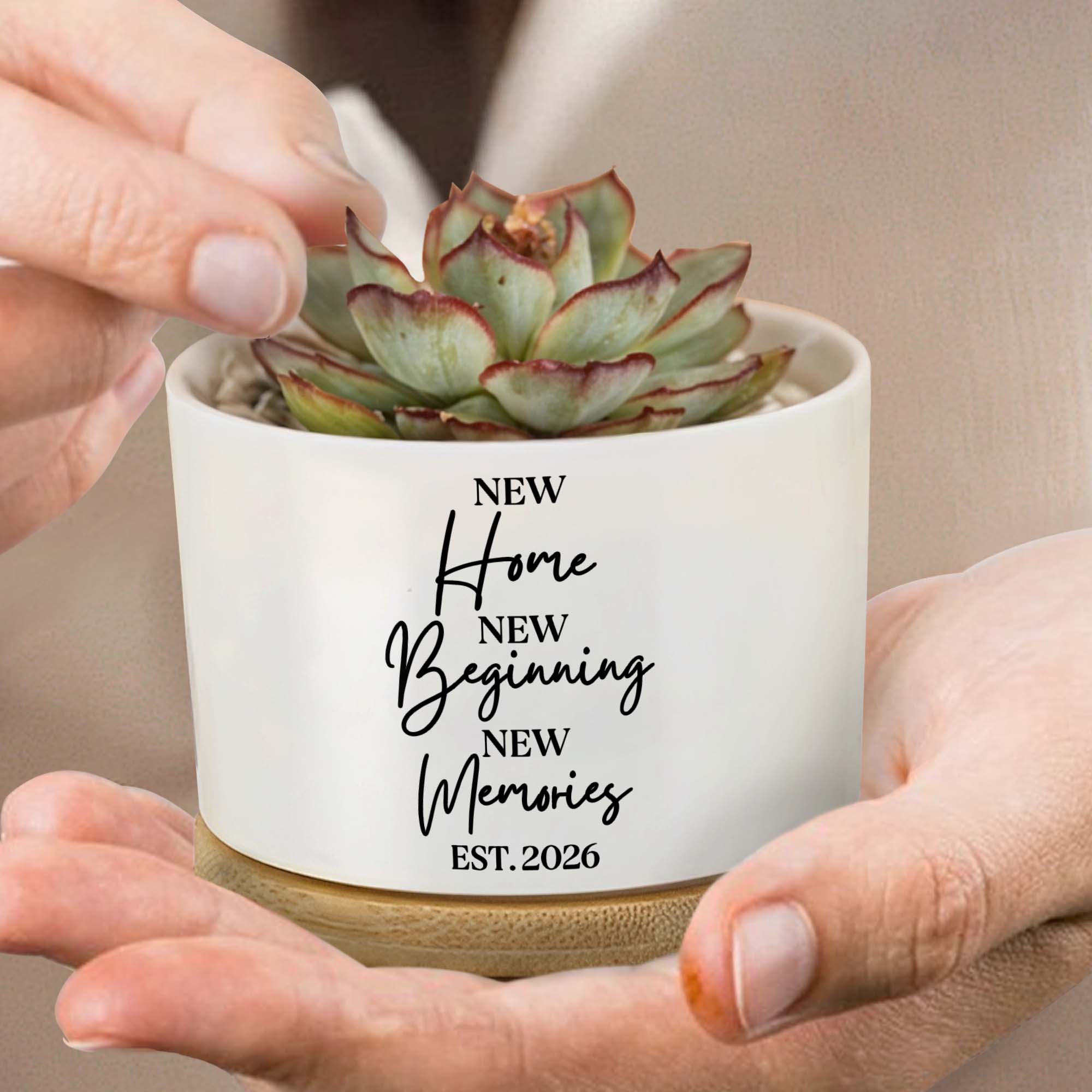 Personalized Ceramic Plant Pot Custom Year Gift for New Home