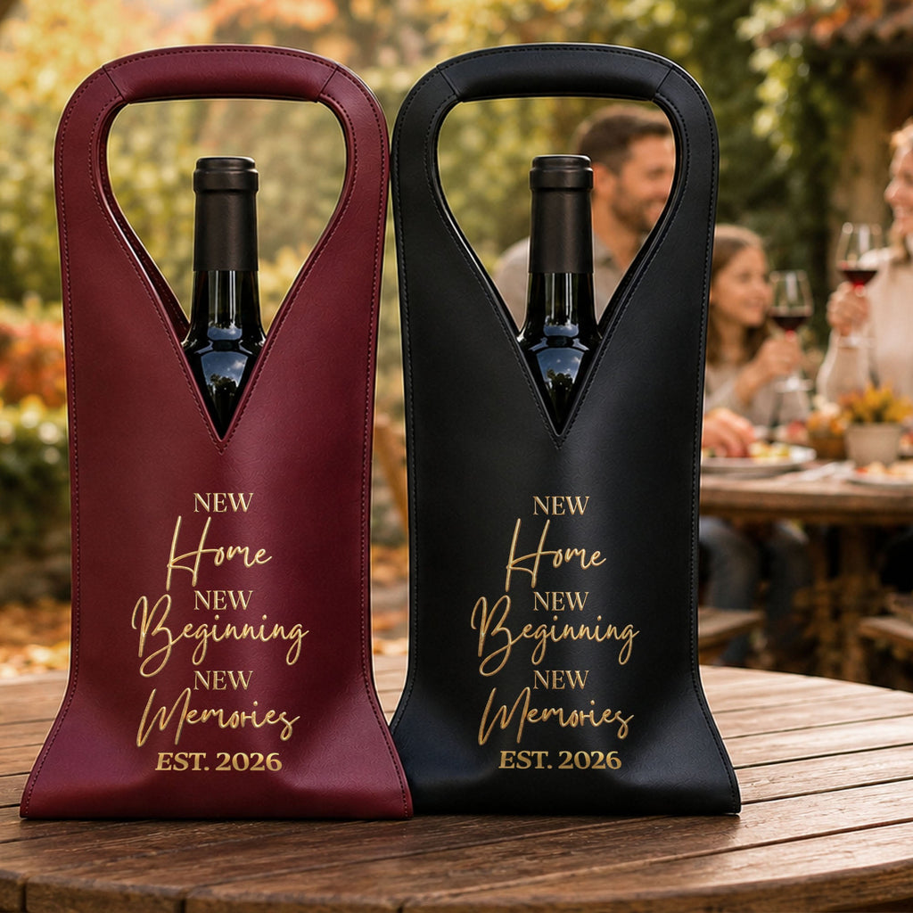 Personalized Leather Wine Bag Custom Name Gift for Couples