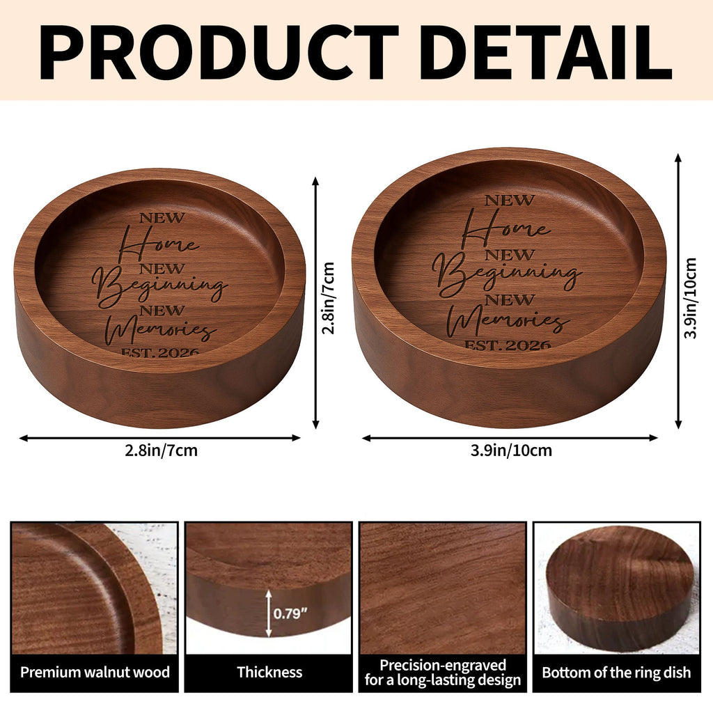 Personalized Round Wood Ring Dish Custom Name Gift for New Home