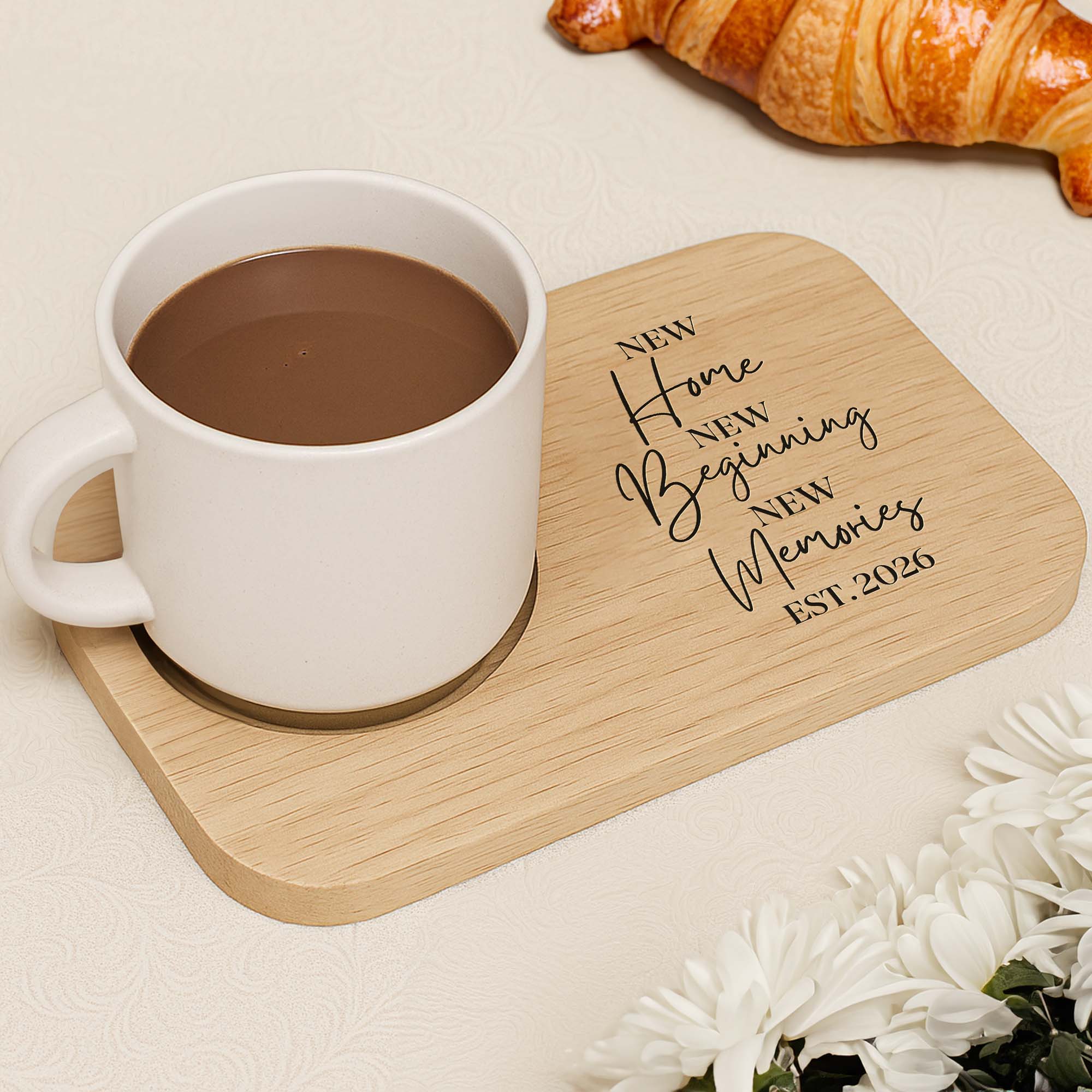Personalized Wood Grain Serving Board with Cup Holder Gift for Couples