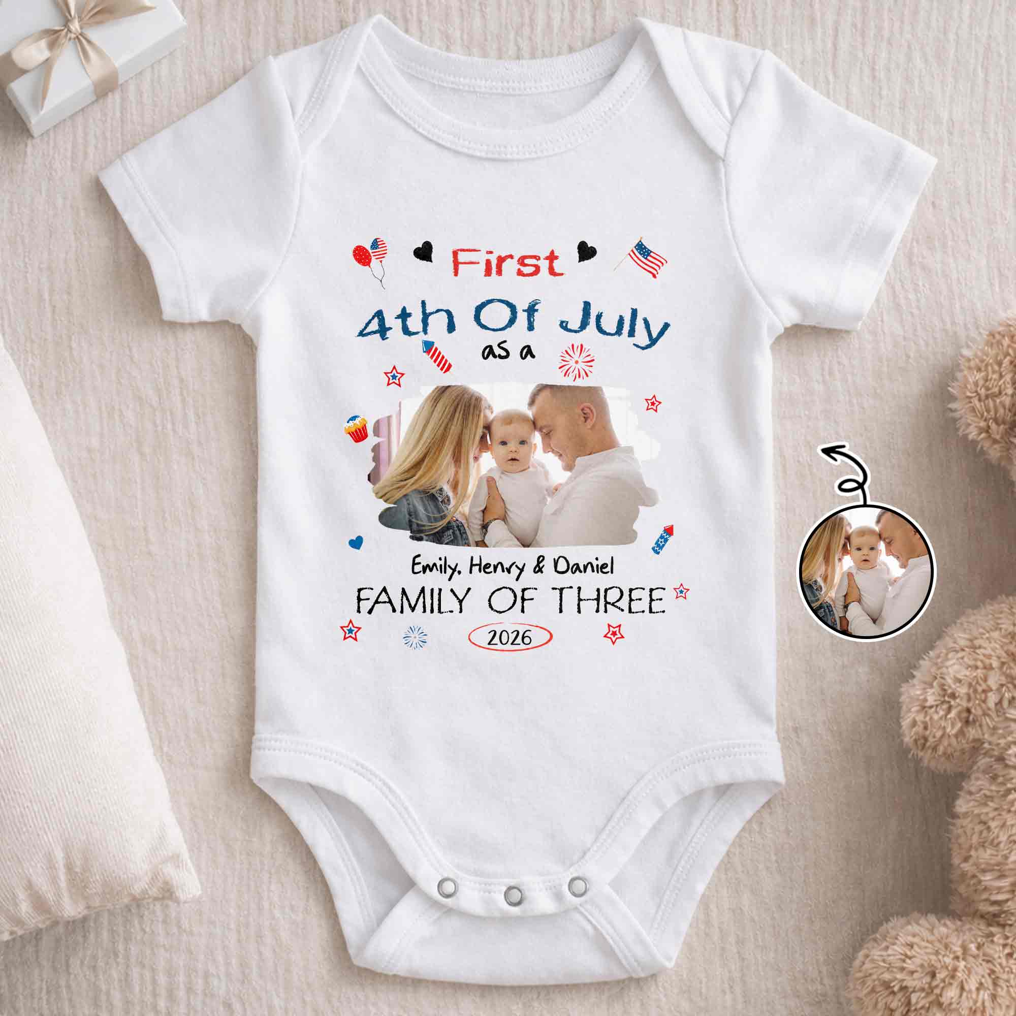 Personalized 4th of July Baby Onesie Custom Photo Gift for Family Baby Onesie GradoCreations