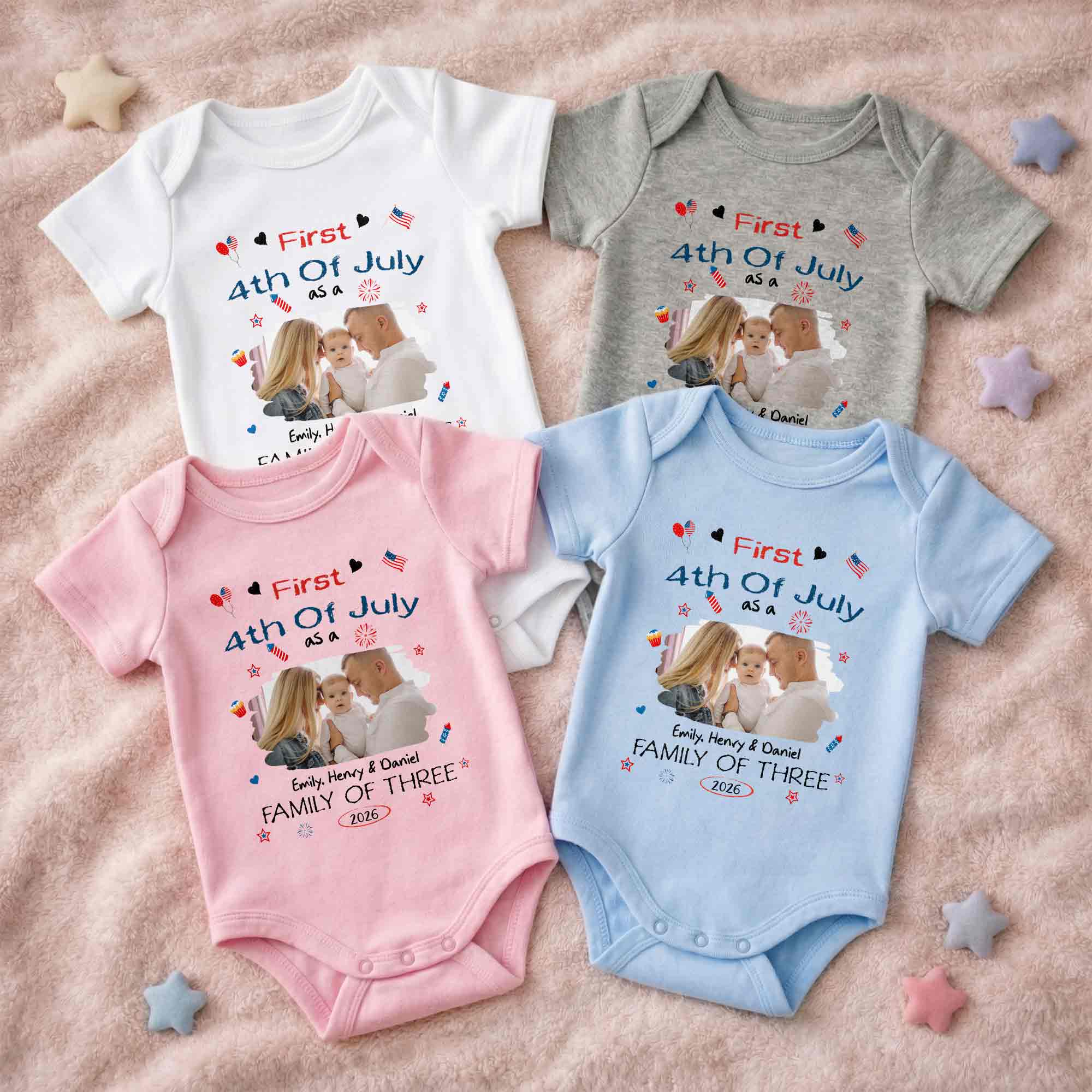 Personalized 4th of July Baby Onesie Custom Photo Gift for Family Baby Onesie GradoCreations