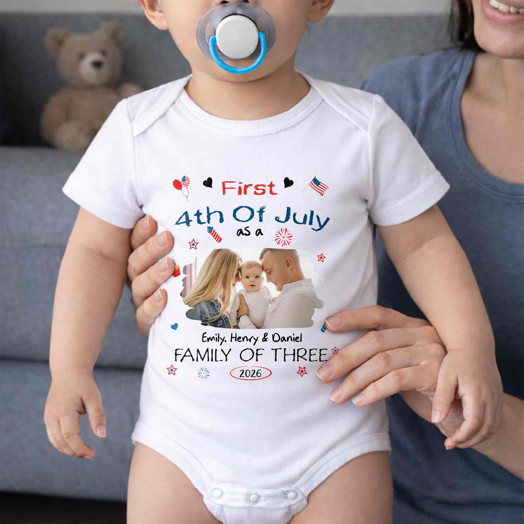 Personalized 4th of July Baby Onesie Custom Photo Gift for Family Baby Onesie GradoCreations
