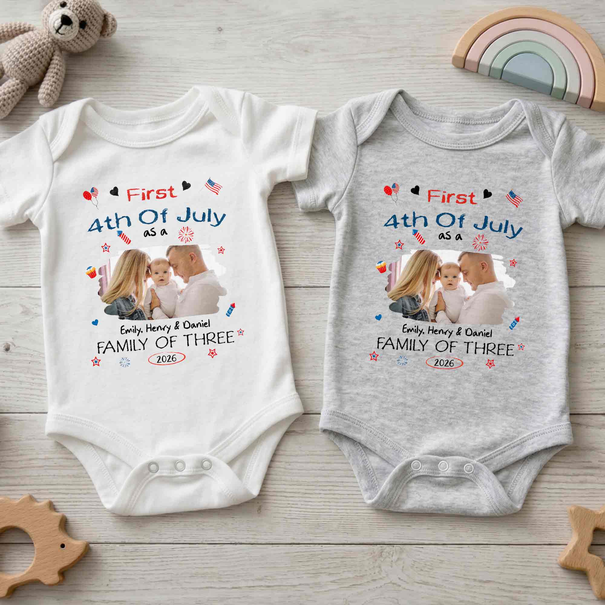 Personalized 4th of July Baby Onesie Custom Photo Gift for Family Baby Onesie GradoCreations