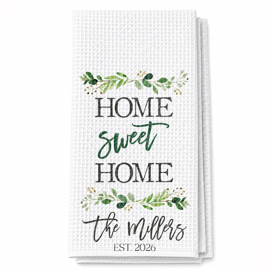 Personalized Kitchen Towel Custom Family Name Greenery Gift Kitchen Towel GradoCreations