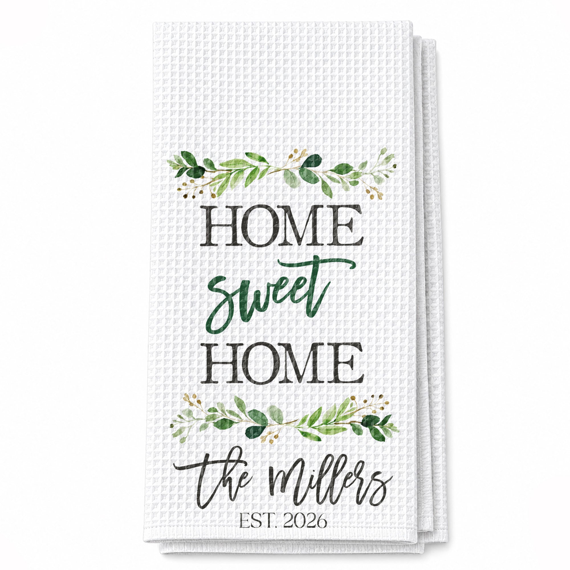 Personalized Kitchen Towel Custom Family Name Greenery Gift Kitchen Towel GradoCreations