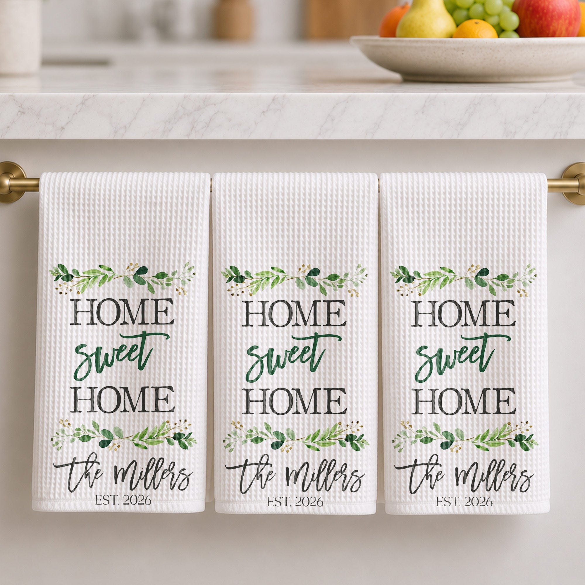 Personalized Kitchen Towel Custom Family Name Greenery Gift Kitchen Towel GradoCreations
