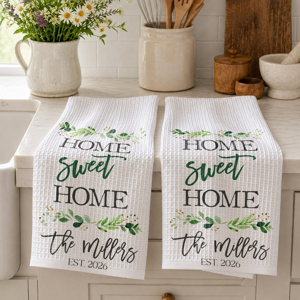 Personalized Kitchen Towel Custom Family Name Greenery Gift Kitchen Towel GradoCreations
