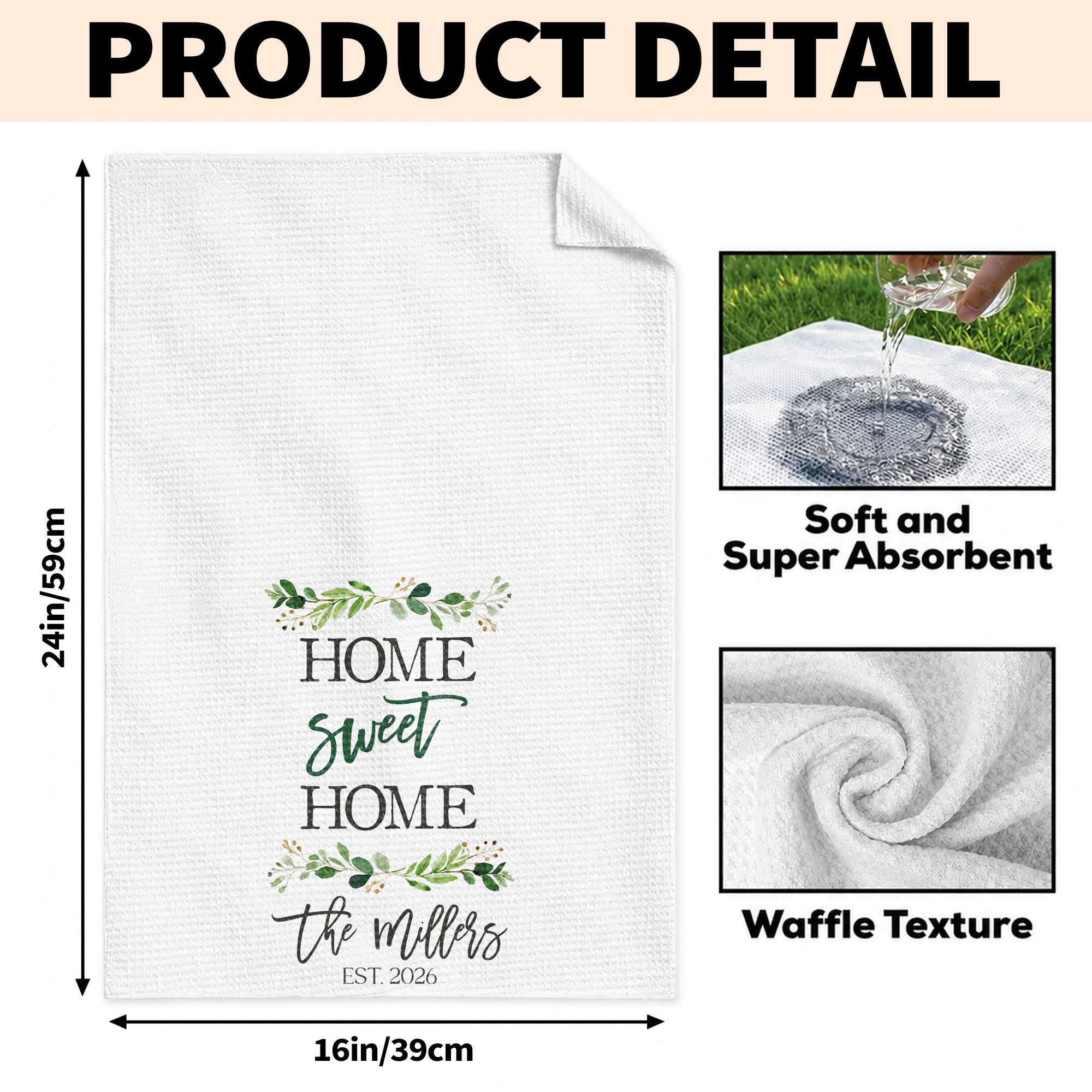 Personalized Kitchen Towel Custom Family Name Greenery Gift Kitchen Towel GradoCreations