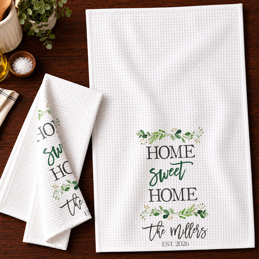 Personalized Kitchen Towel Custom Family Name Greenery Gift Kitchen Towel GradoCreations