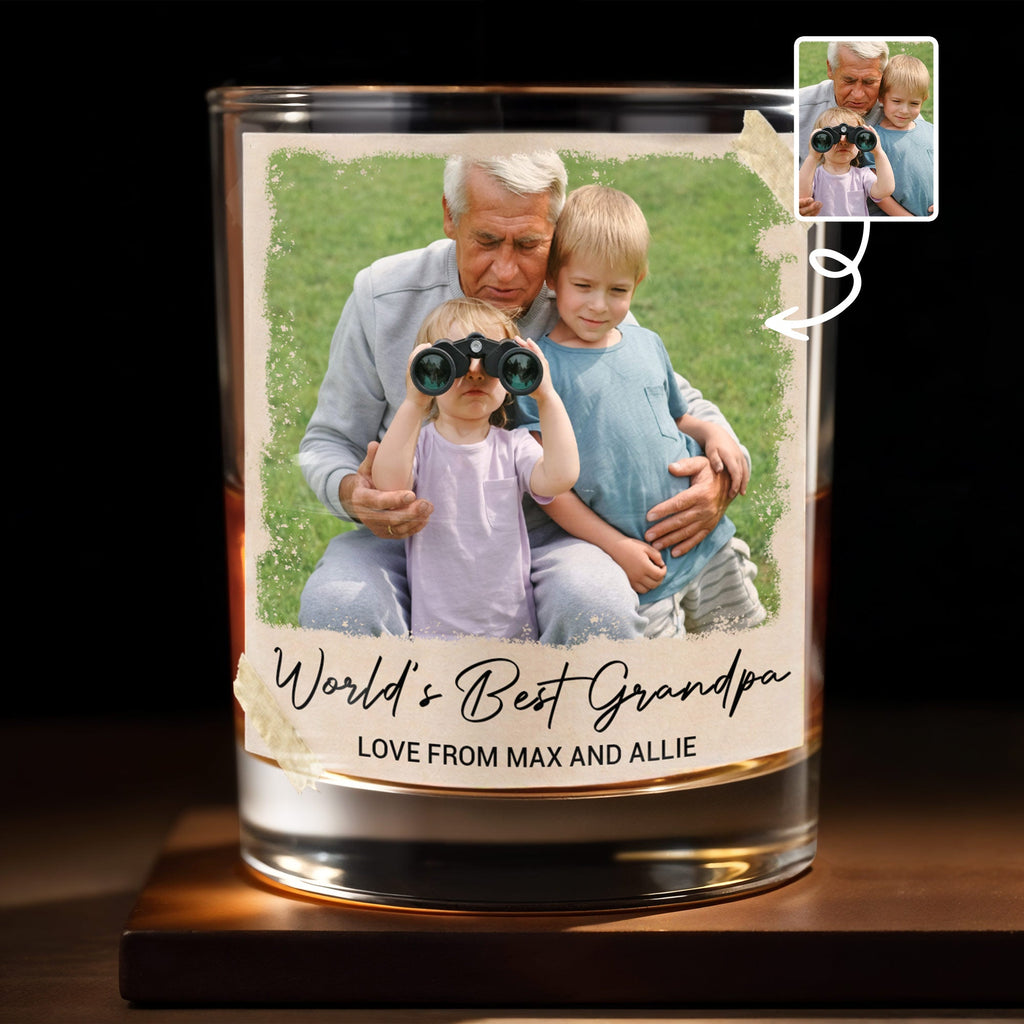 Personalized Whiskey Glass Custom Photo & Message Gift for Grandpa