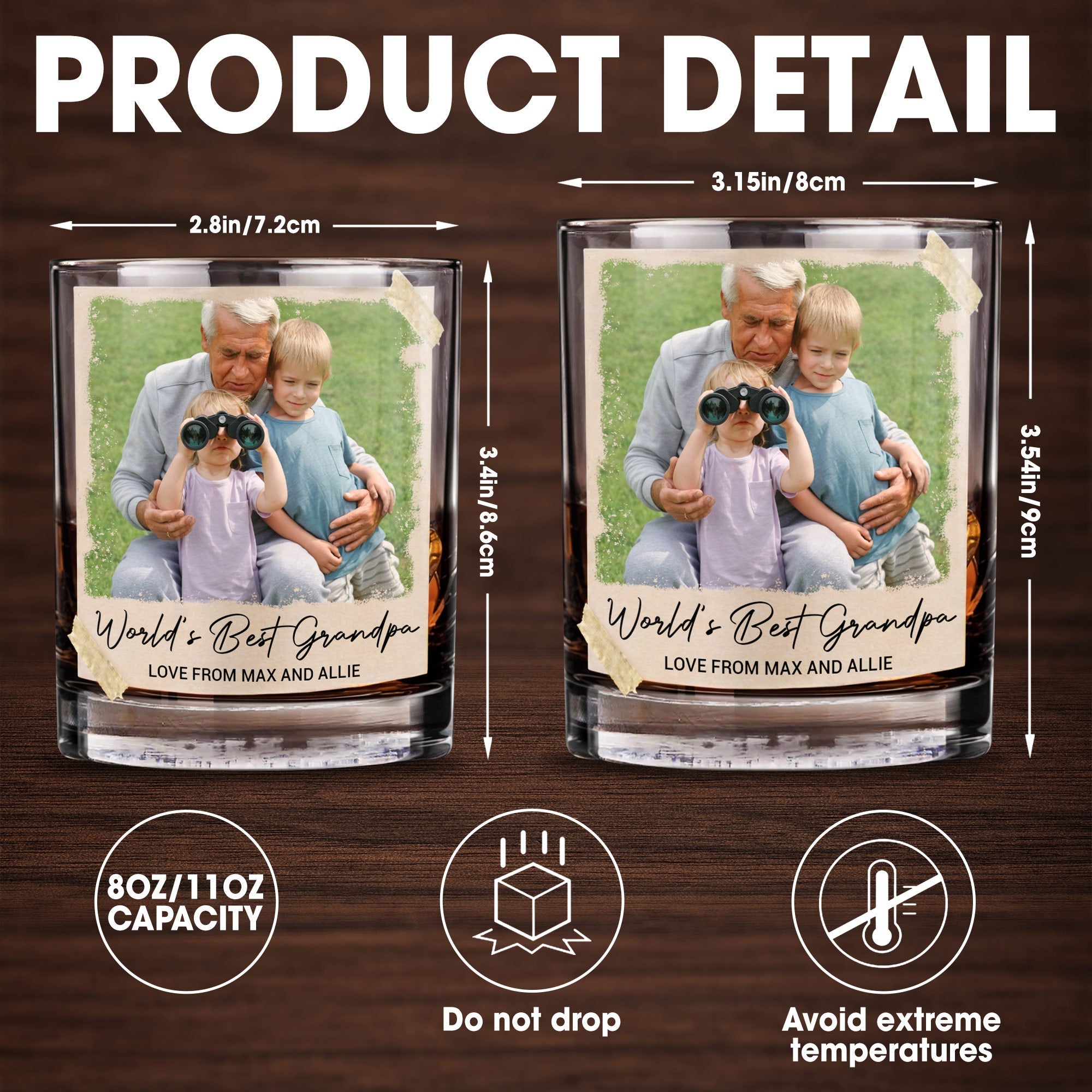 Personalized Whiskey Glass Custom Photo & Message Gift for Grandpa