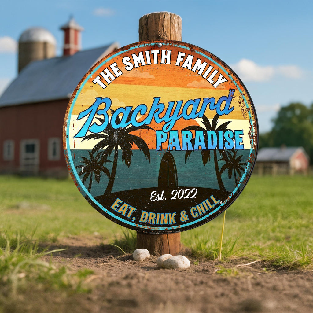 Personalized Custom Shaped Metal Sign for Backyard Paradise Decor Custom Shaped Metal Sign GradoCreations