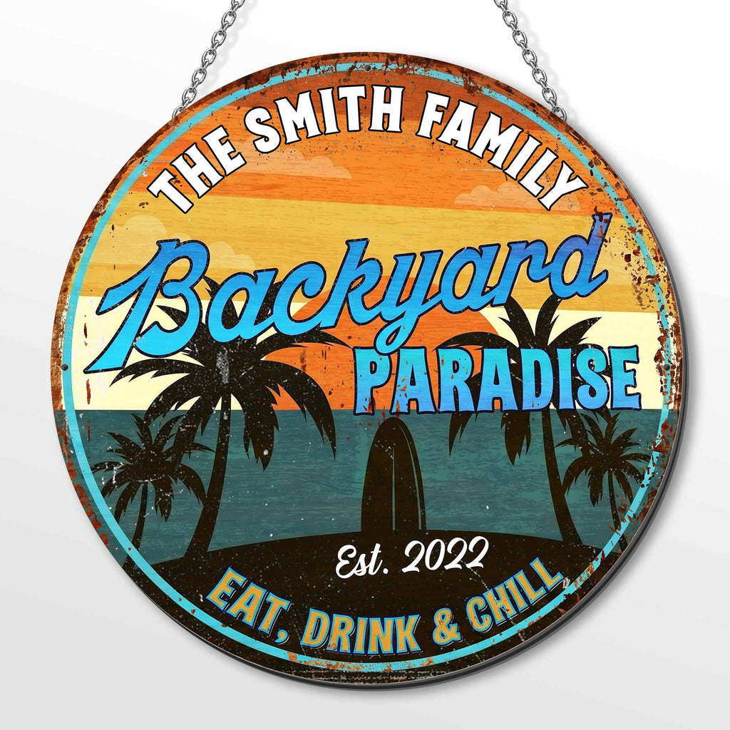 Personalized Custom Shaped Metal Sign for Backyard Paradise Decor Custom Shaped Metal Sign GradoCreations