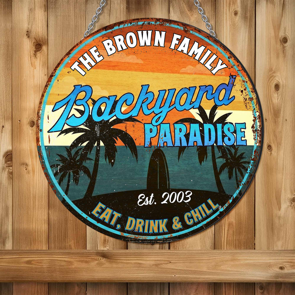 Personalized Custom Shaped Metal Sign for Backyard Paradise Decor Custom Shaped Metal Sign GradoCreations