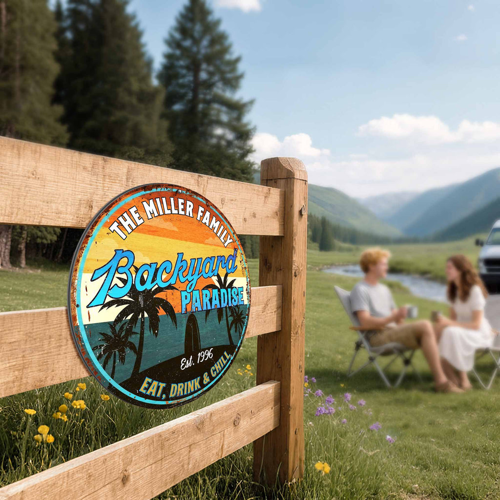 Personalized Custom Shaped Metal Sign for Backyard Paradise Decor Custom Shaped Metal Sign GradoCreations