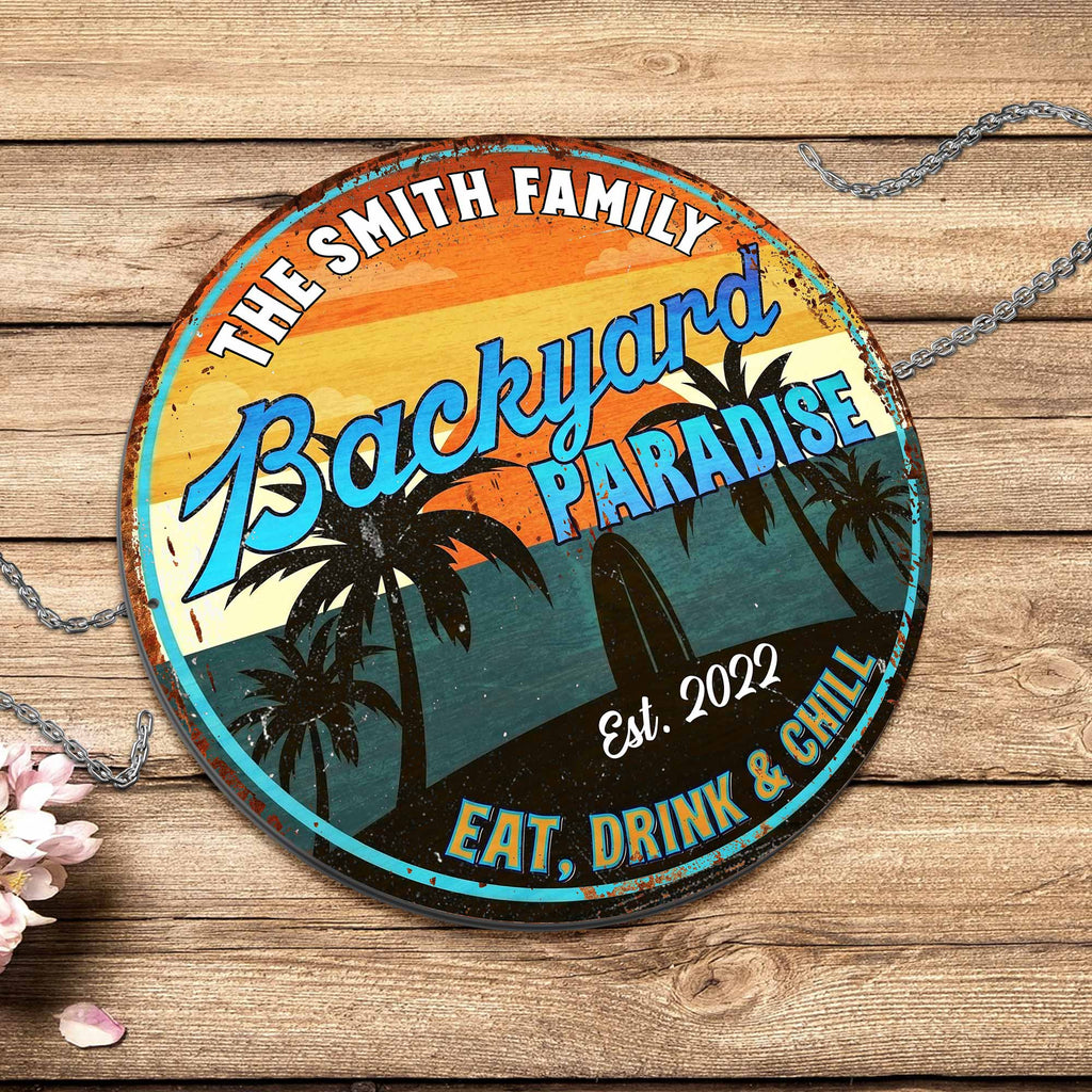 Personalized Custom Shaped Metal Sign for Backyard Paradise Decor Custom Shaped Metal Sign GradoCreations
