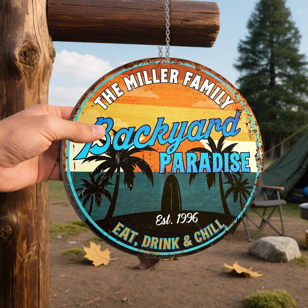 Personalized Custom Shaped Metal Sign for Backyard Paradise Decor Custom Shaped Metal Sign GradoCreations