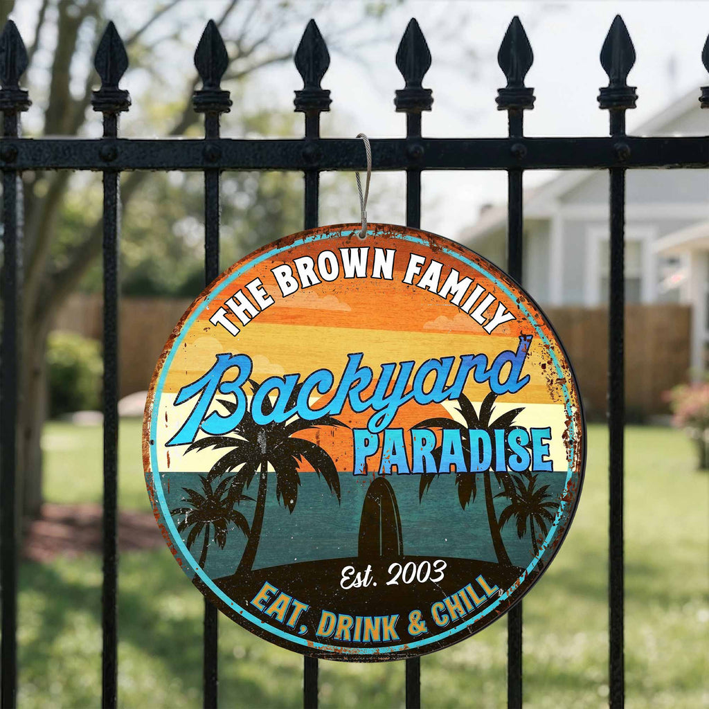 Personalized Custom Shaped Metal Sign for Backyard Paradise Decor Custom Shaped Metal Sign GradoCreations