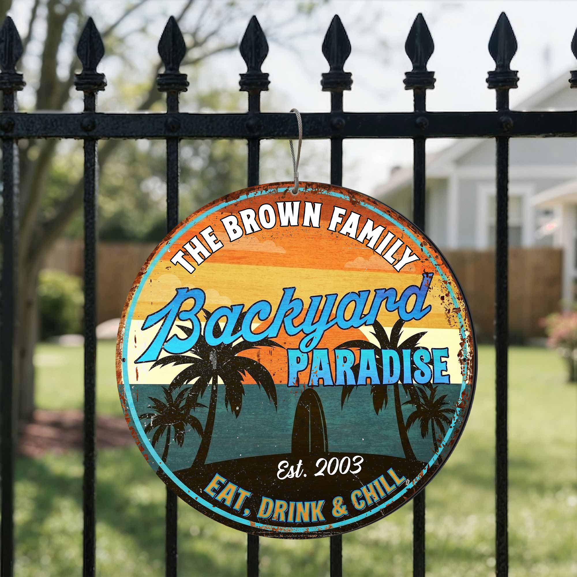 Personalized Custom Shaped Metal Sign for Backyard Paradise Decor Custom Shaped Metal Sign GradoCreations