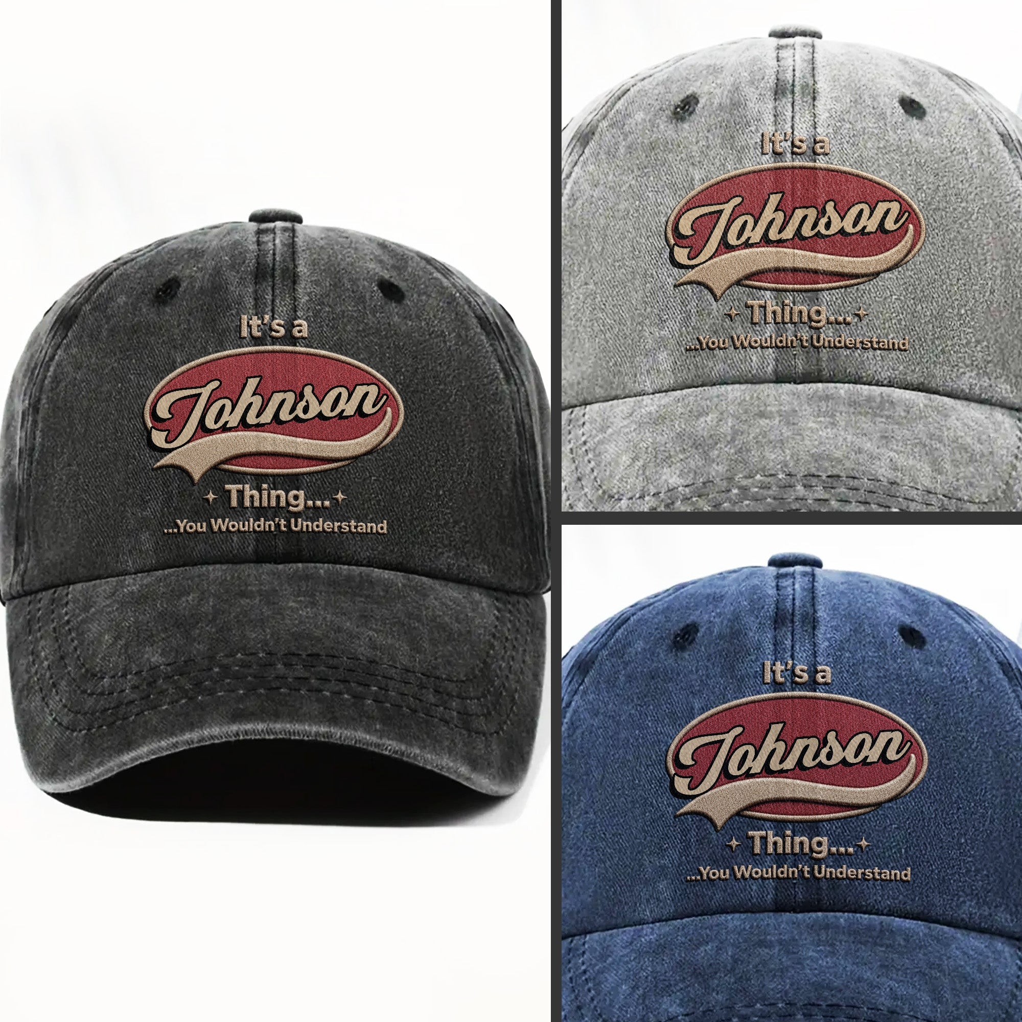 Personalized Washed Denim Cap Custom Family Name Gift Washed Denim Cap GradoCreations