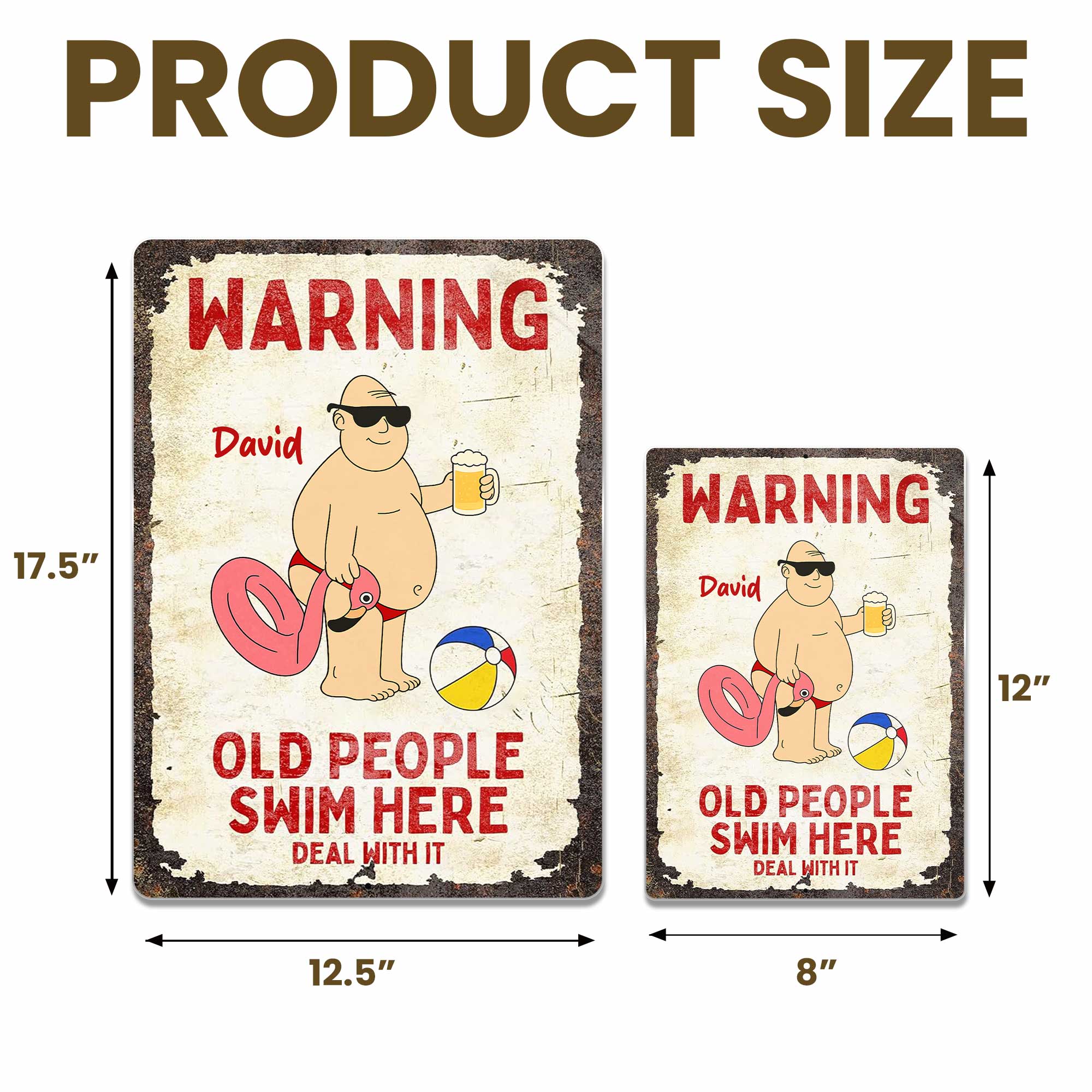 Personalized Metal Sign Warning Old People Swim Here Gift Metal Sign GradoCreations