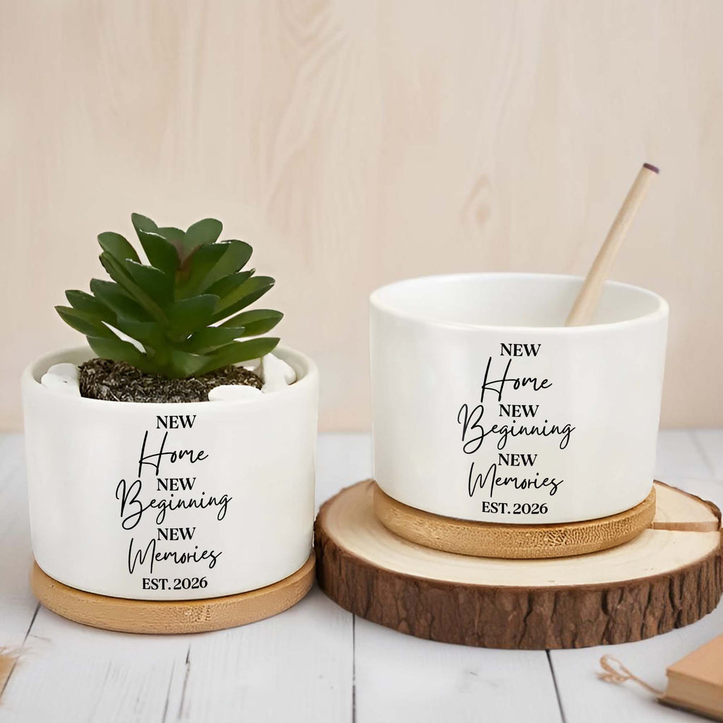 Personalized Ceramic Plant Pot Custom Year Gift for New Home
