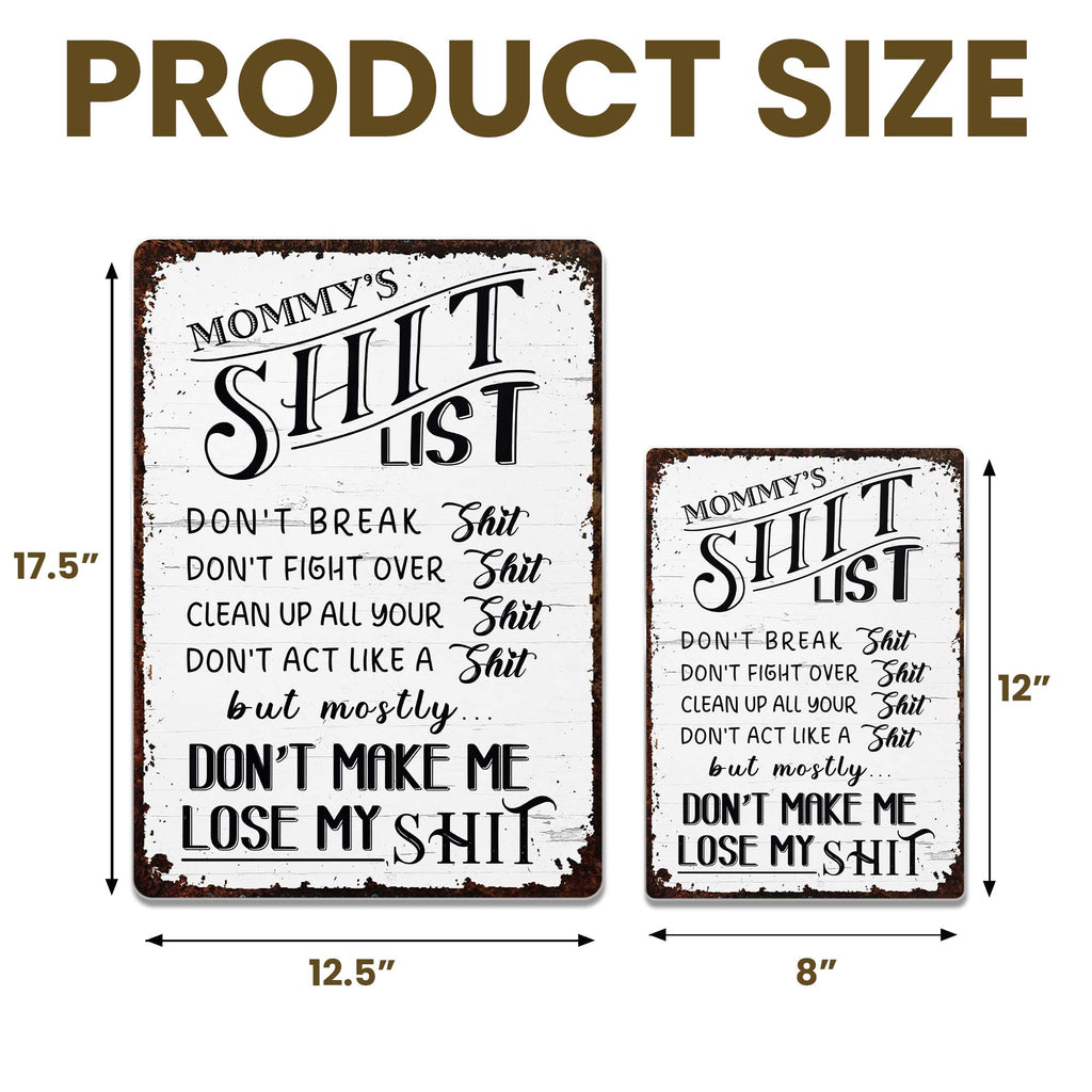 Personalized Metal Sign Funny Mommy's Sh*t List Gift for Mom