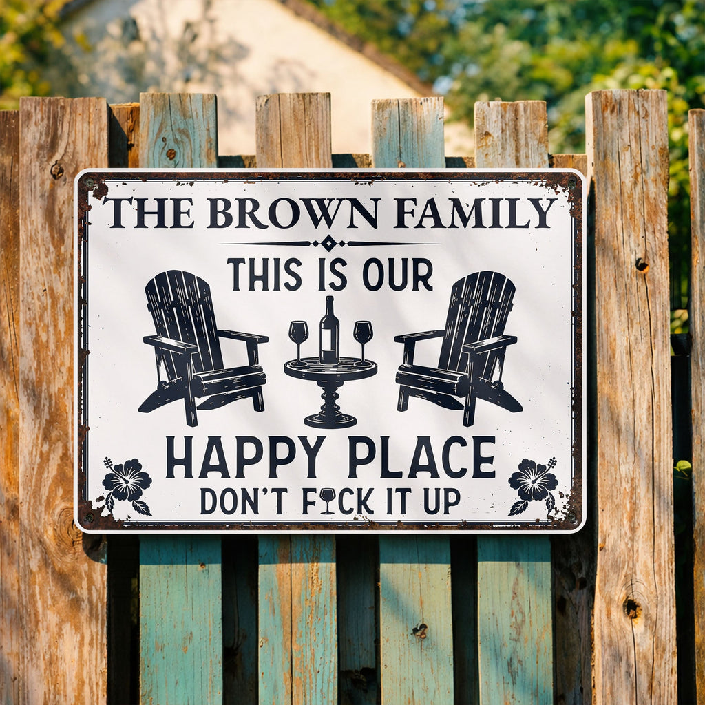 Personalized Metal Sign Custom Family Name Happy Place Gift