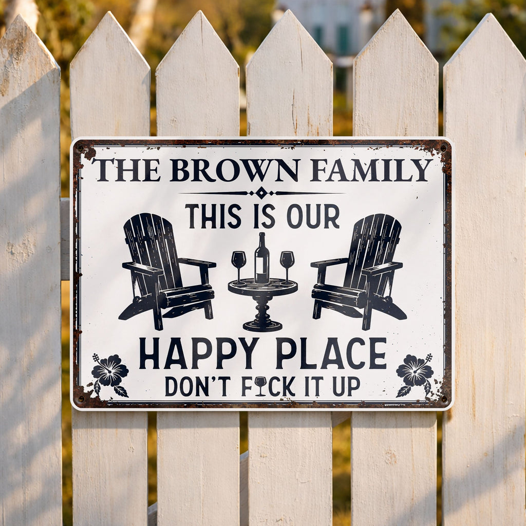 Personalized Metal Sign Custom Family Name Happy Place Gift