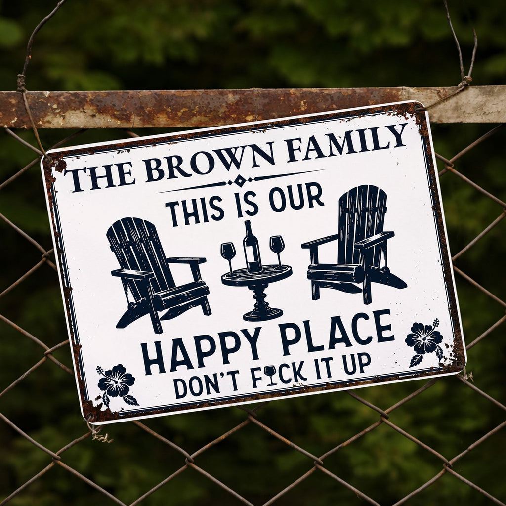 Personalized Metal Sign Custom Family Name Happy Place Gift