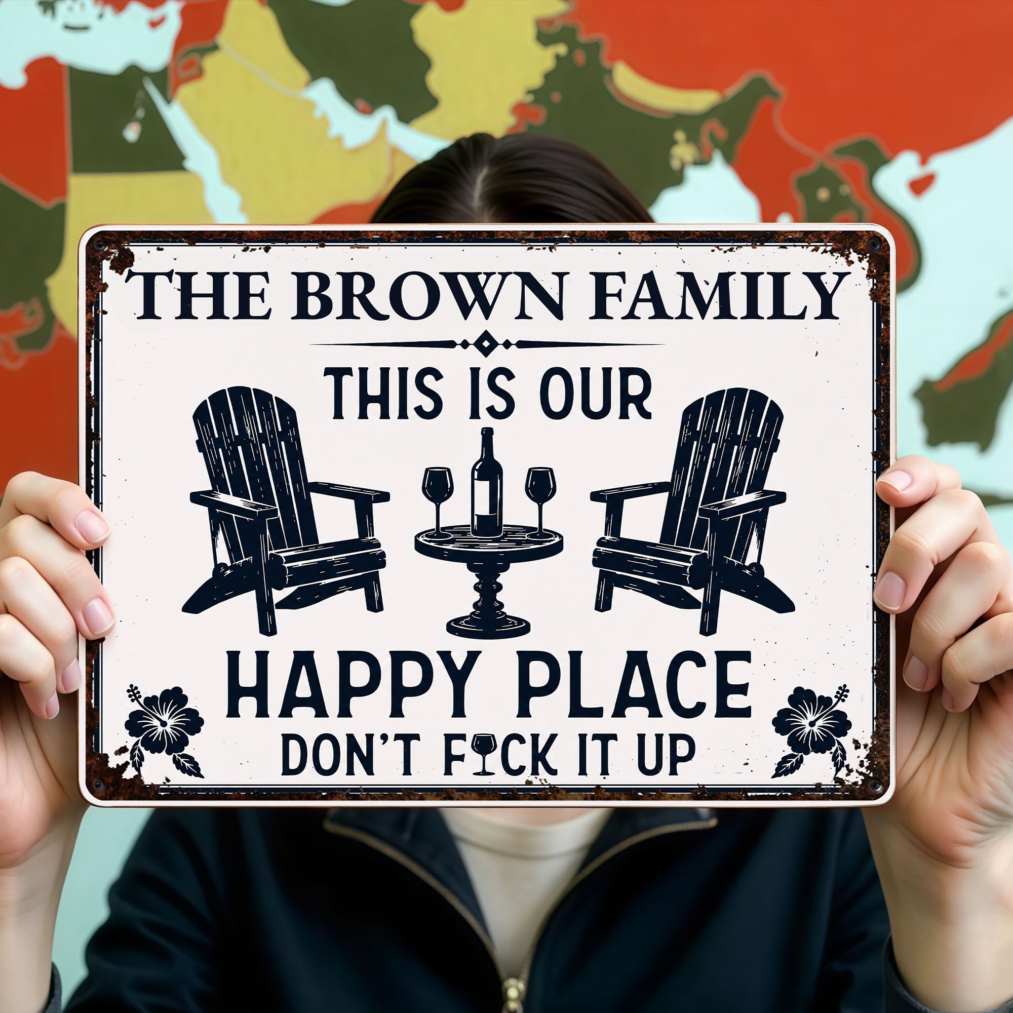 Personalized Metal Sign Custom Family Name Happy Place Gift