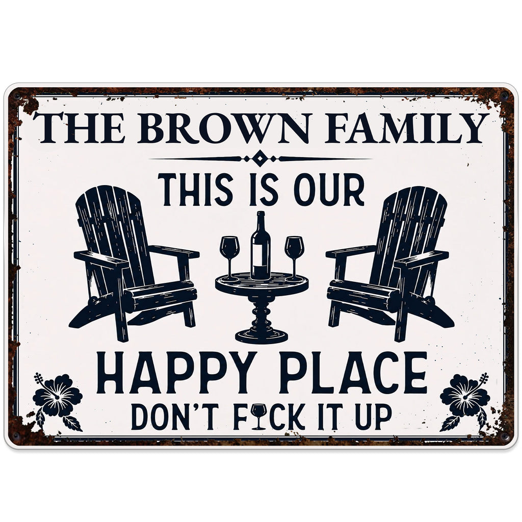 Personalized Metal Sign Custom Family Name Happy Place Gift