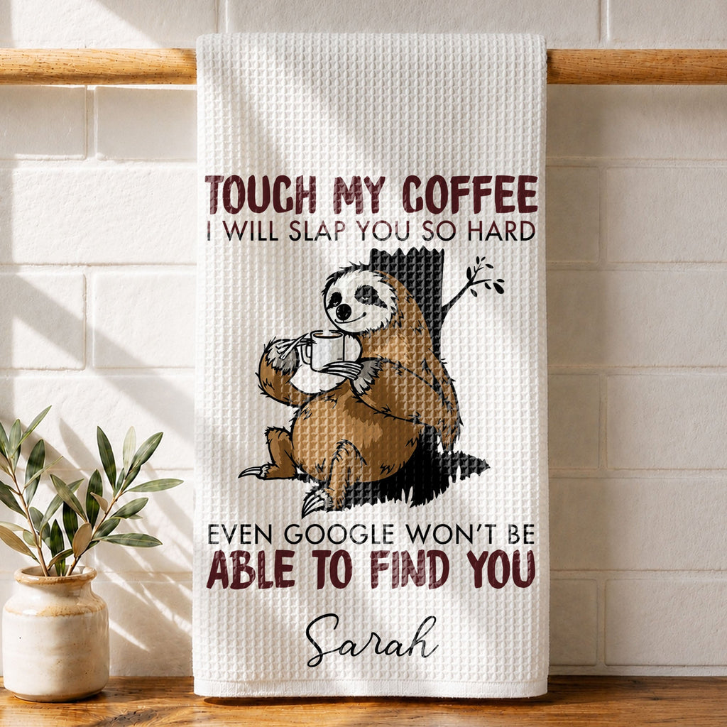Personalized Funny Sloth Kitchen Towel Custom Gift for Coffee Lovers