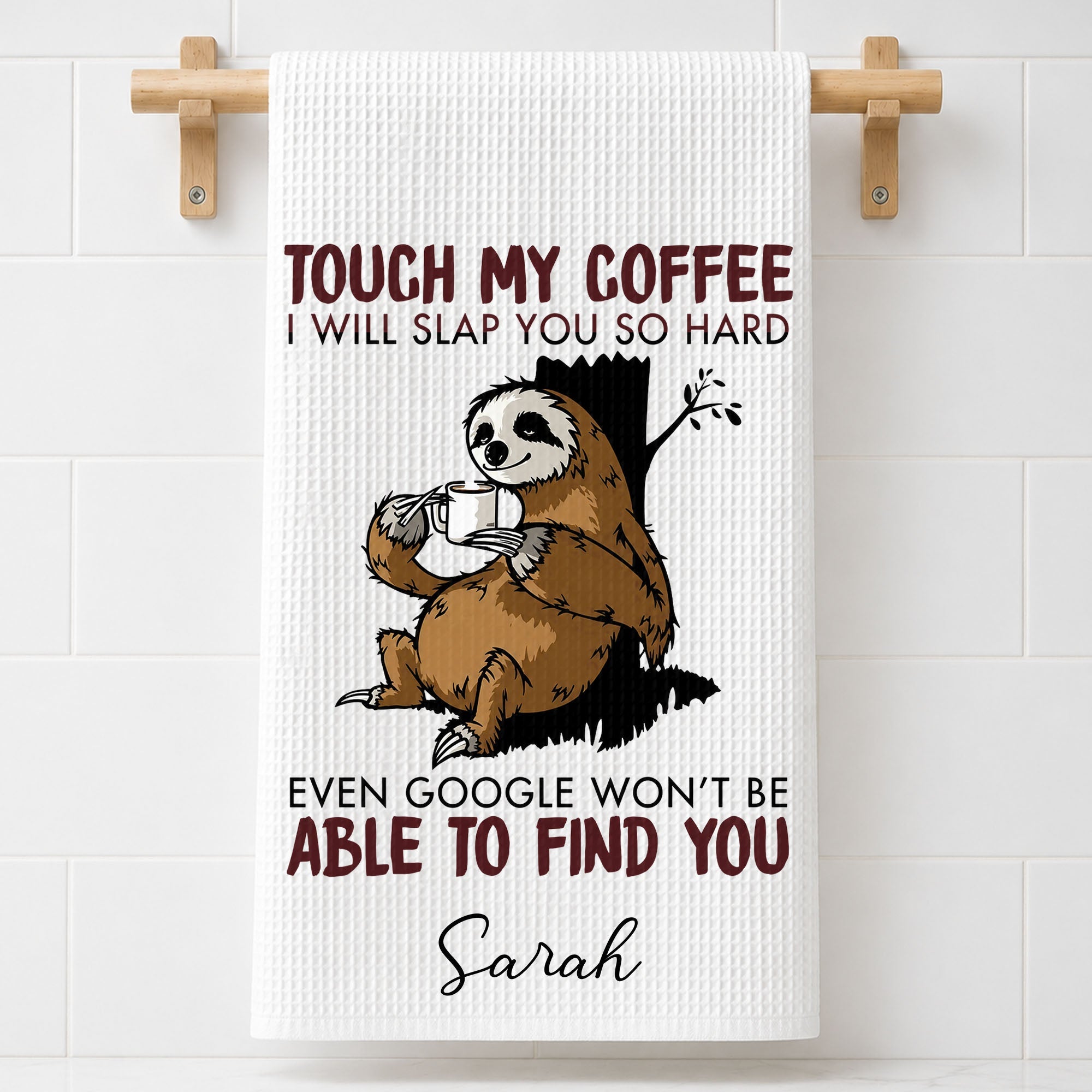 Personalized Funny Sloth Kitchen Towel Custom Gift for Coffee Lovers