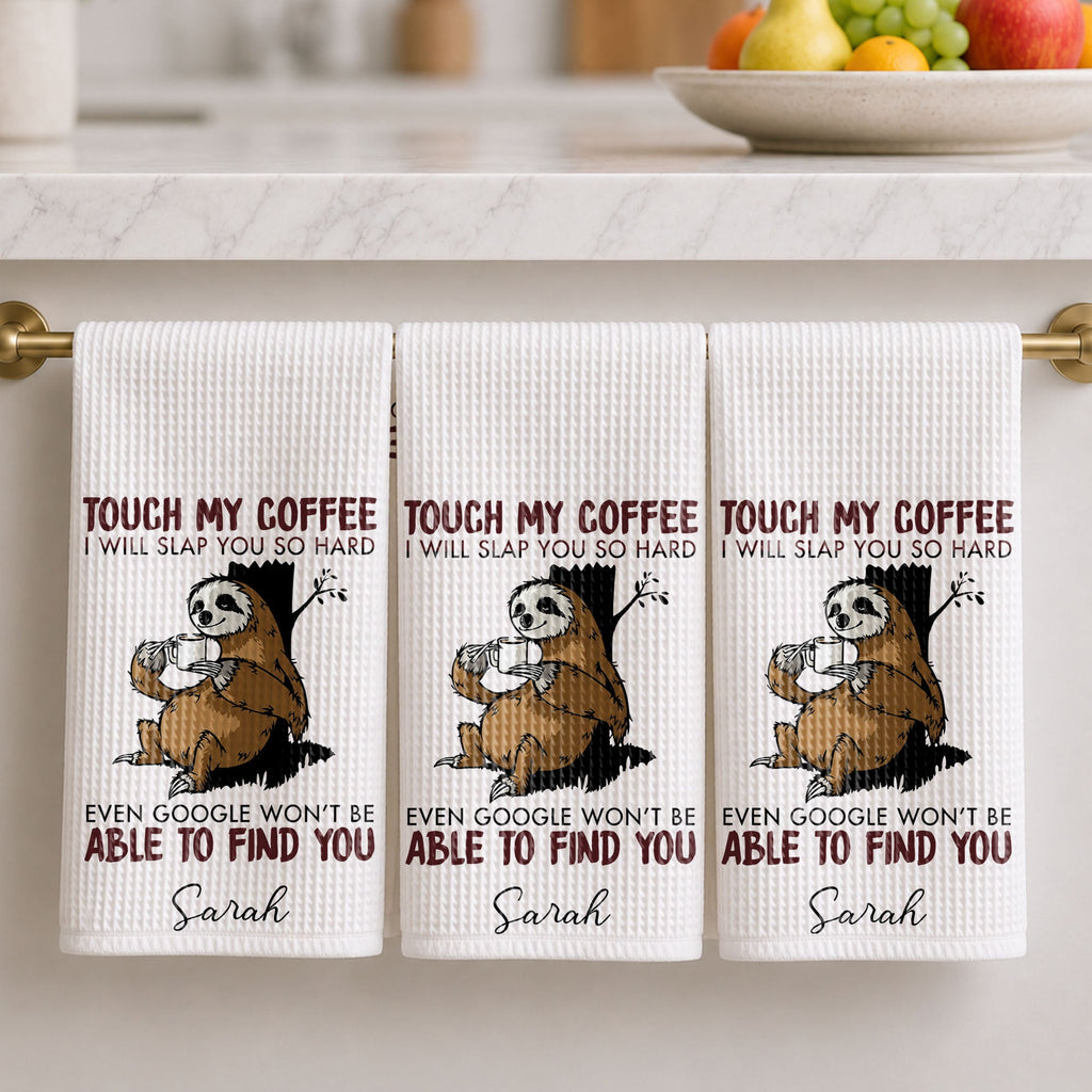 Personalized Funny Sloth Kitchen Towel Custom Gift for Coffee Lovers