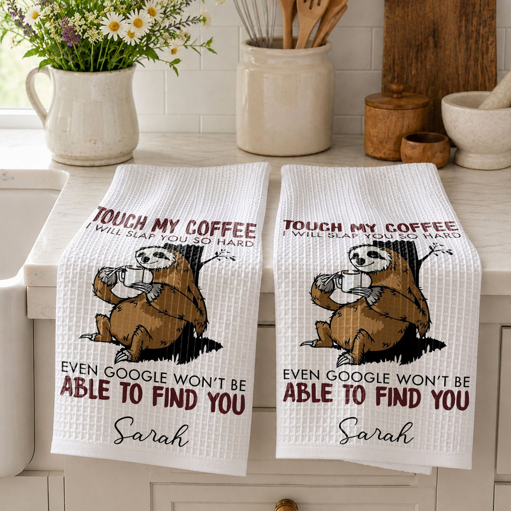 Personalized Funny Sloth Kitchen Towel Custom Gift for Coffee Lovers